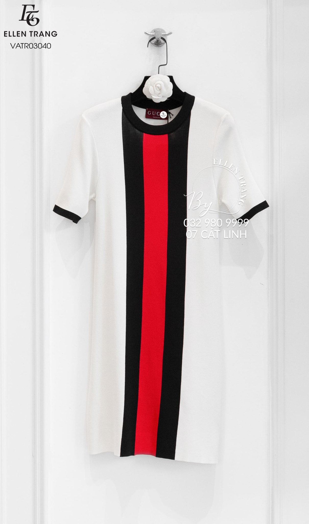 VÁY TRẮNG SỌC ĐEN ĐỎ GUCCI