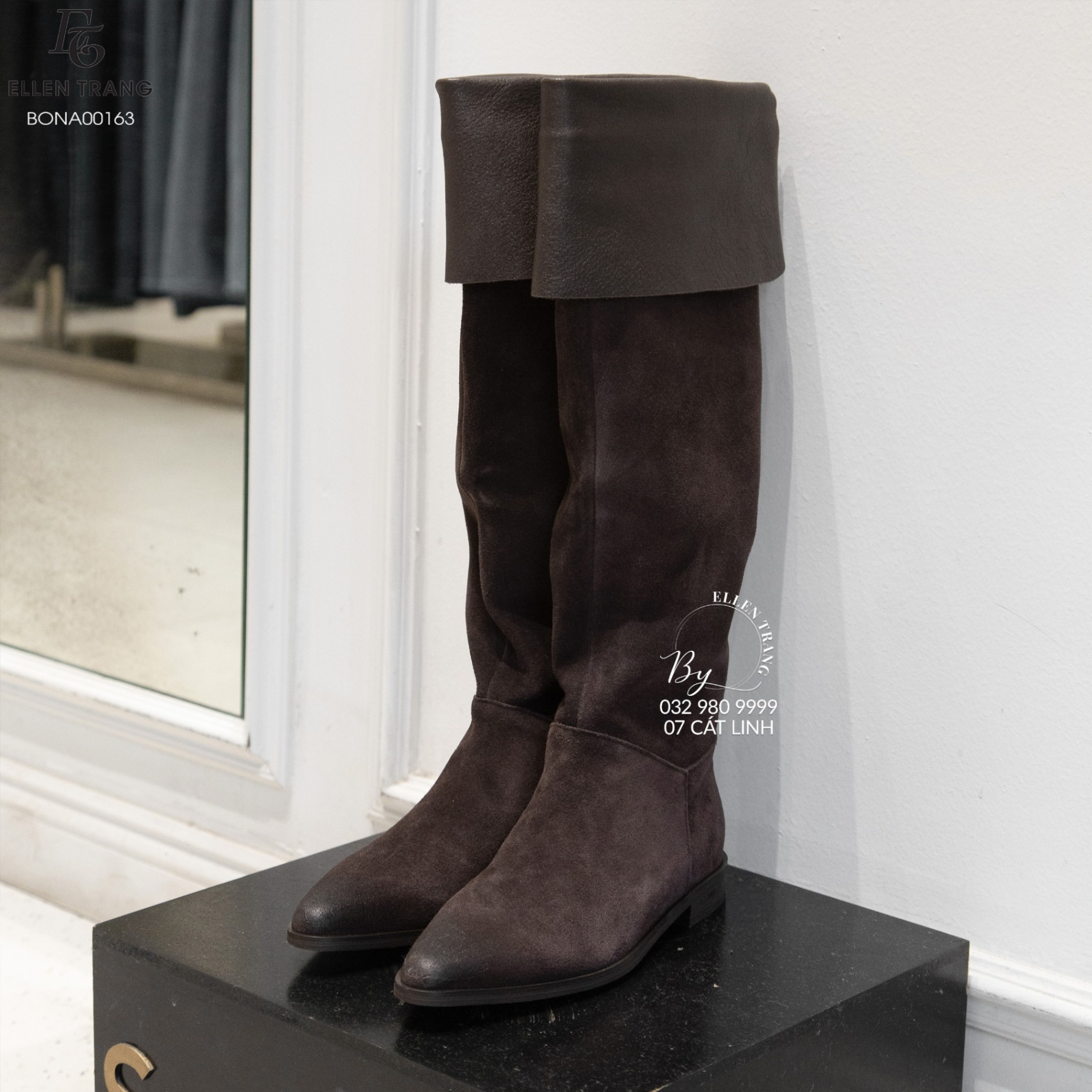 BOOT NÂU ĐẬM DA LỘN CỔ GẤP
