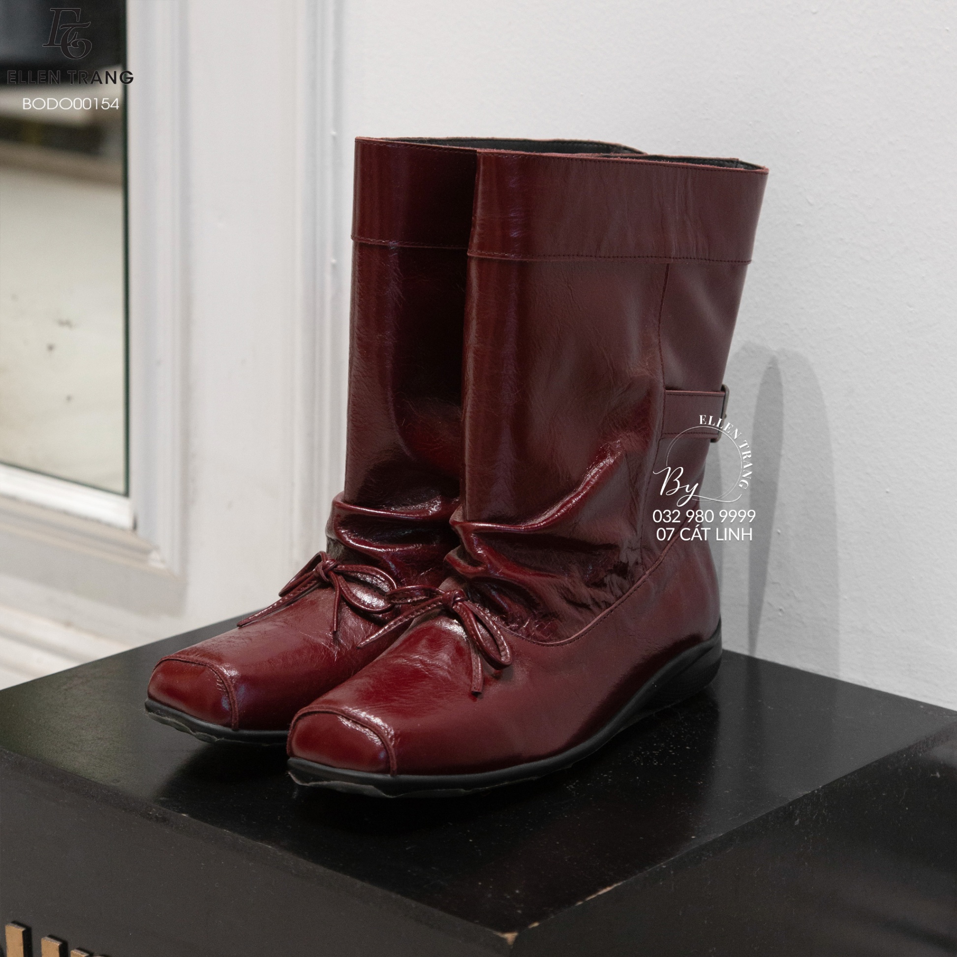 BOOT DA ĐỎ THẮT NƠ, ĐAI SAU