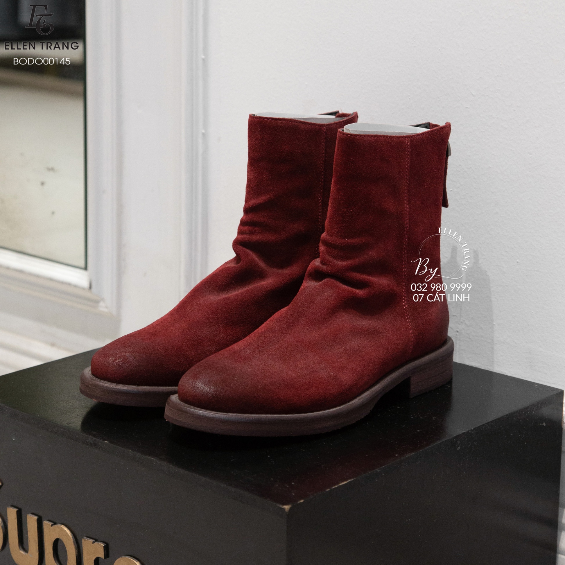 BOOT ĐỎ DA LỘN KHÓA SAU