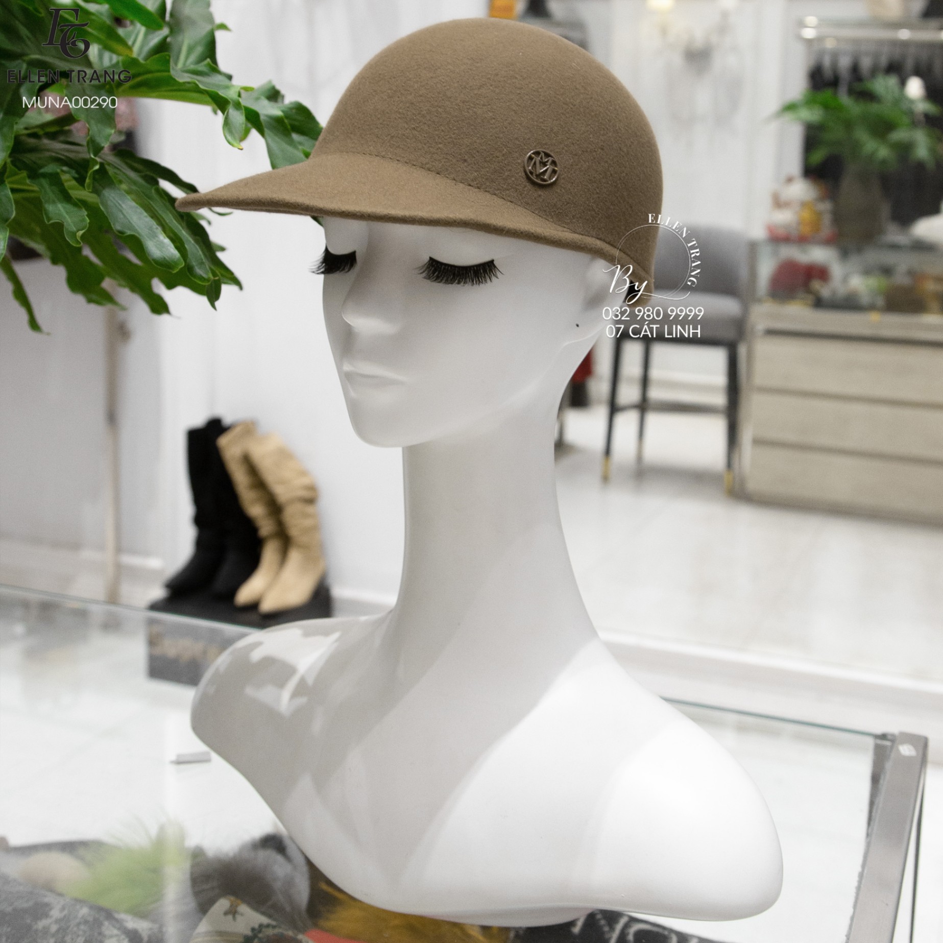 MŨ LƯỠI TRAI NÂU CHỮ M QUAI DÁN SAU