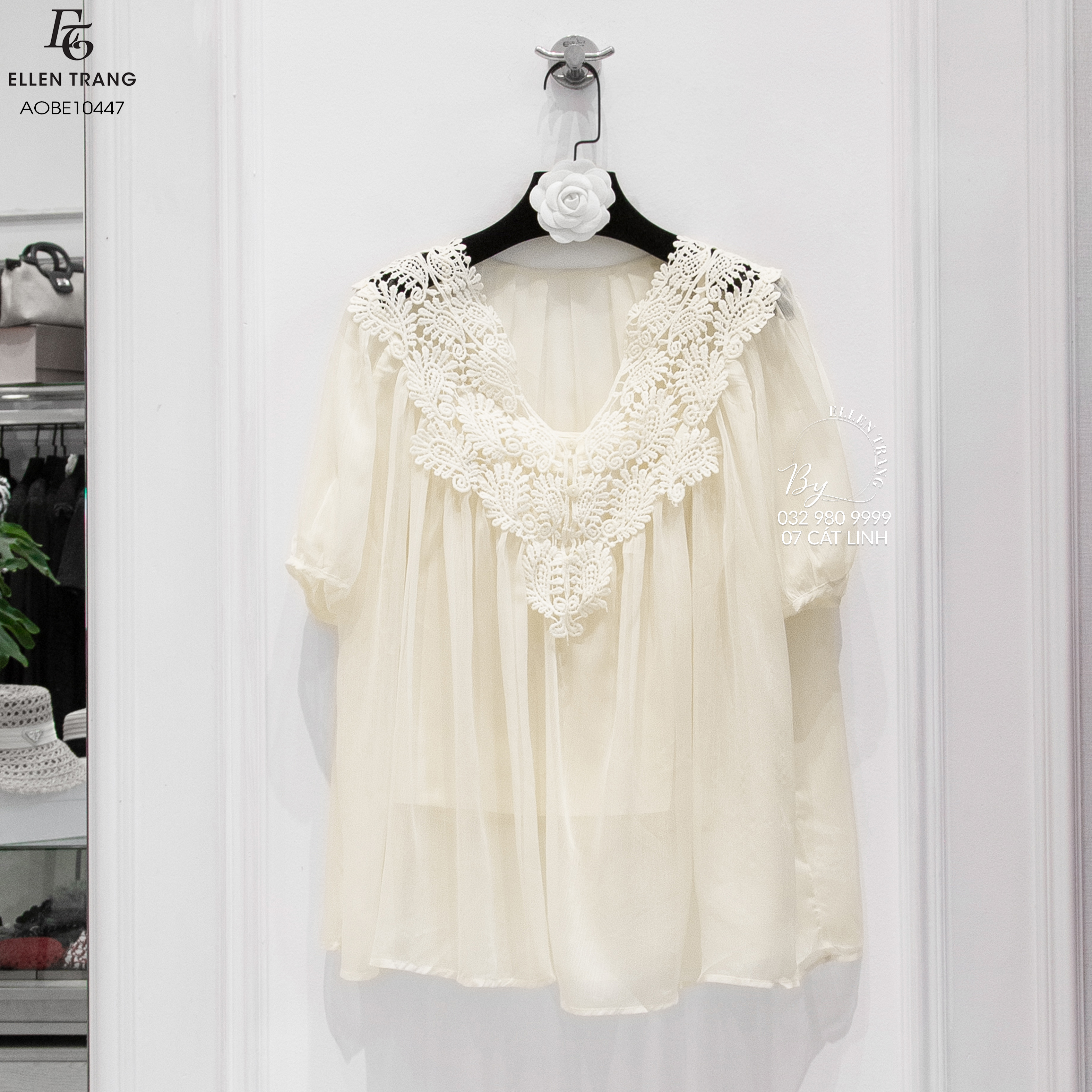 ÁO BE CỔ V PHỐI REN LƯỚI KÈM LÓT RỜI