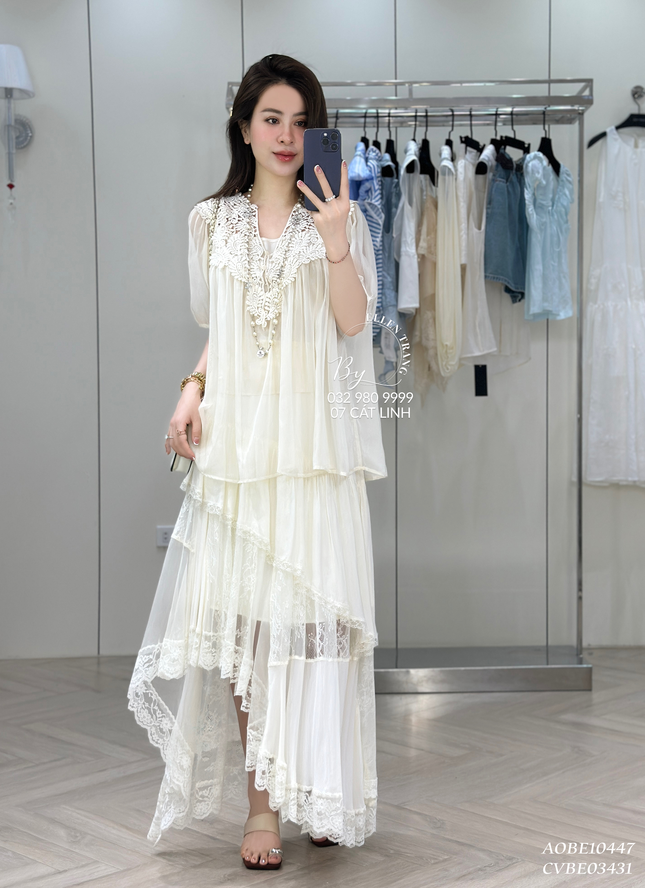 ÁO BE CỔ V PHỐI REN LƯỚI KÈM LÓT RỜI