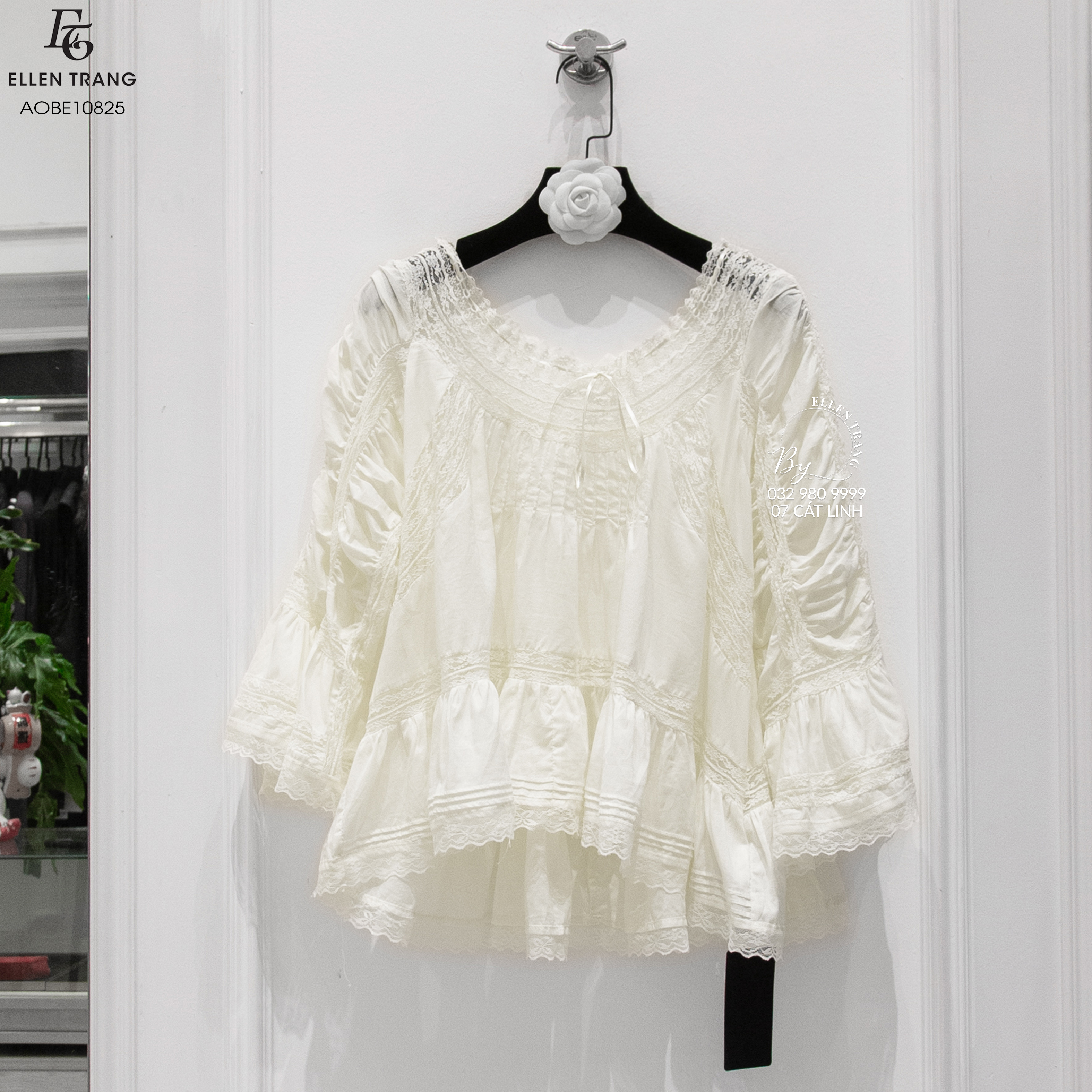 ÁO BE PHỐI REN TAY LỠ ỐNG LOE