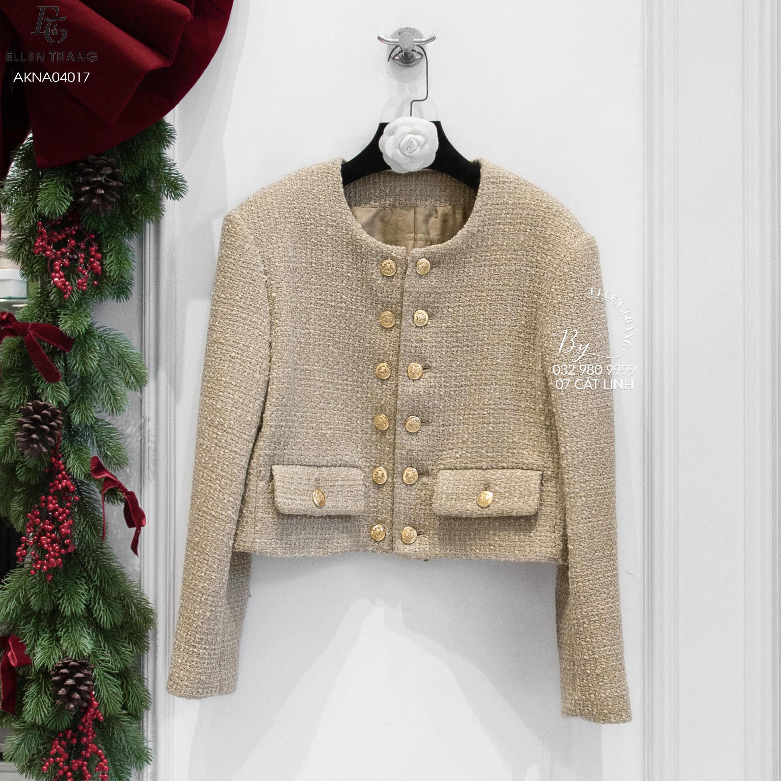 ÁO DẠ TWEED NÂU 2 HÀNG CÚC VÀNG