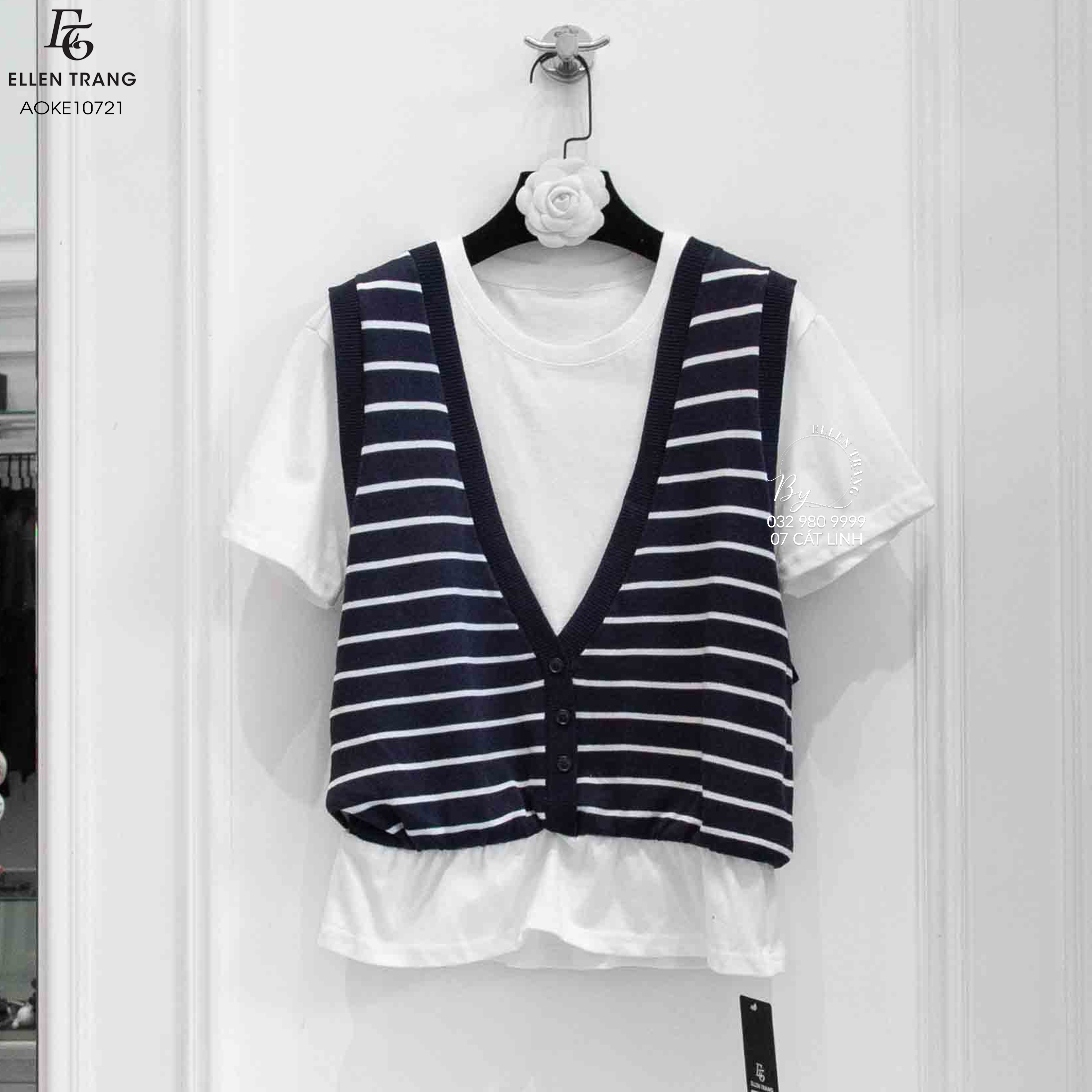 ÁO GILE XANH THAN KẺ PHỐI ÁO PHÔNG TRẮNG LIỀN