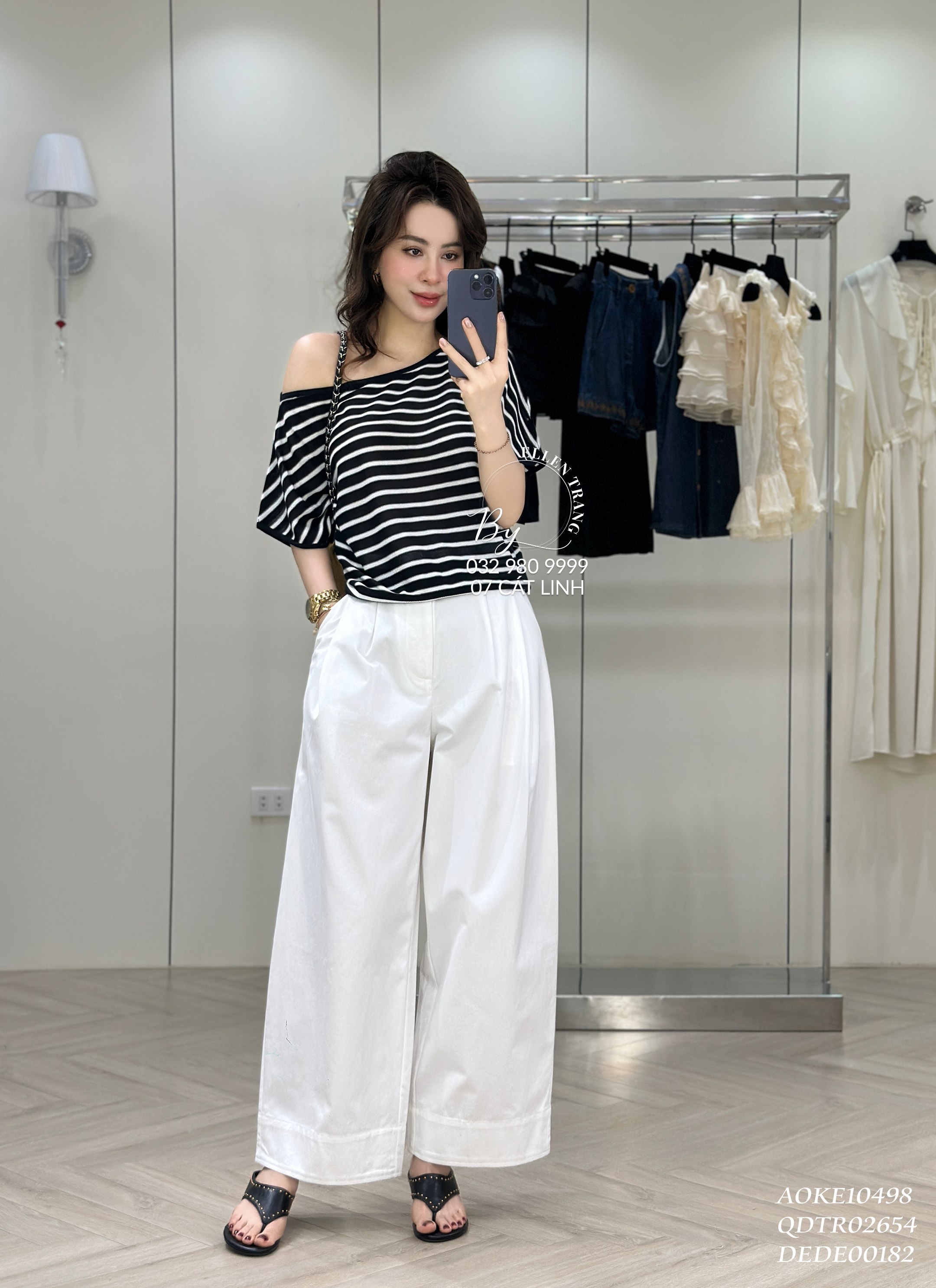 ÁO KẺ NGANG TRẮNG XANH THAN BO GẤU