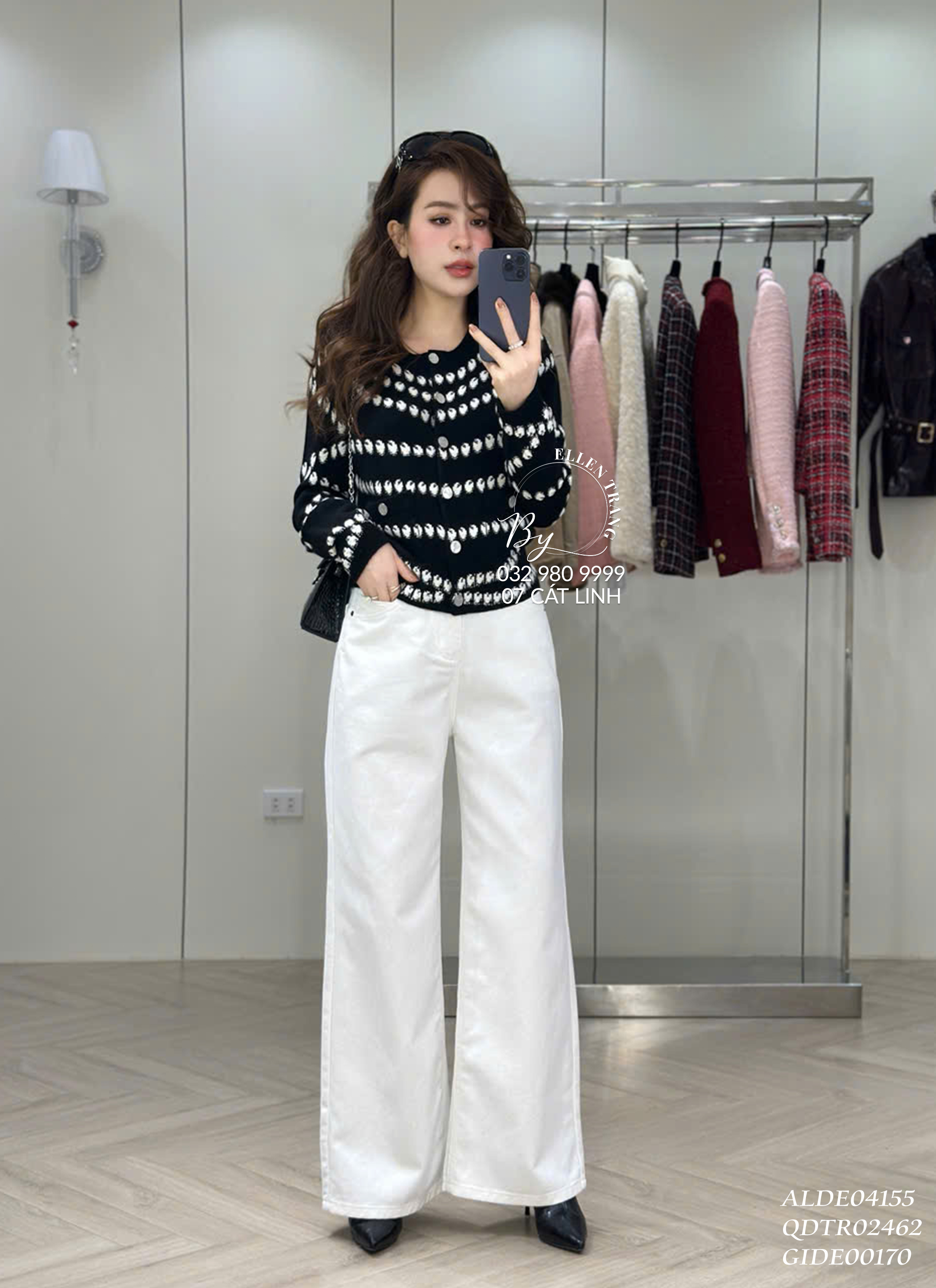 ÁO LEN ĐEN CHẤM TRẮNG TO