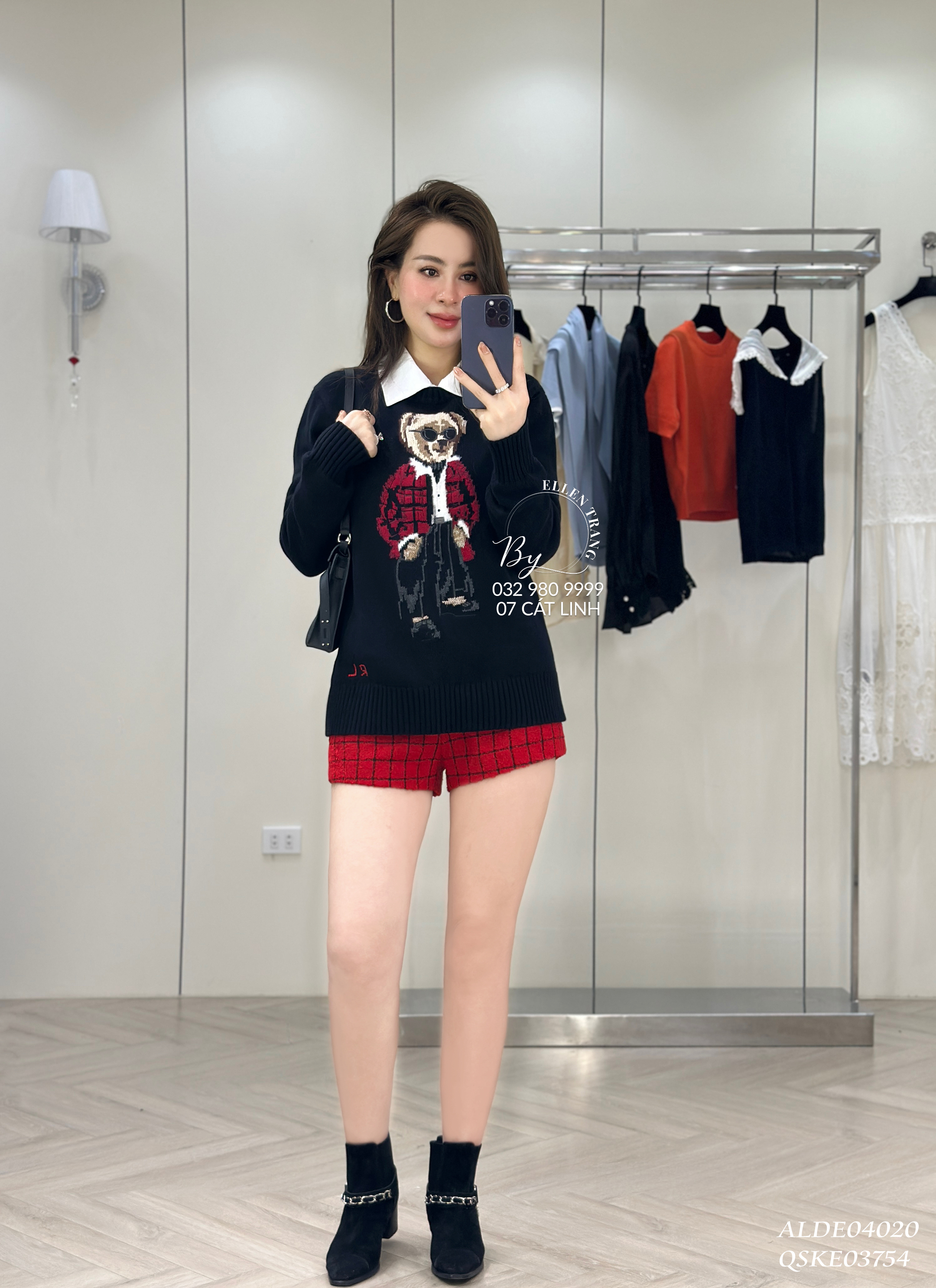 ÁO LEN ĐEN HÌNH GẤU ĐEO KÍNH POLO