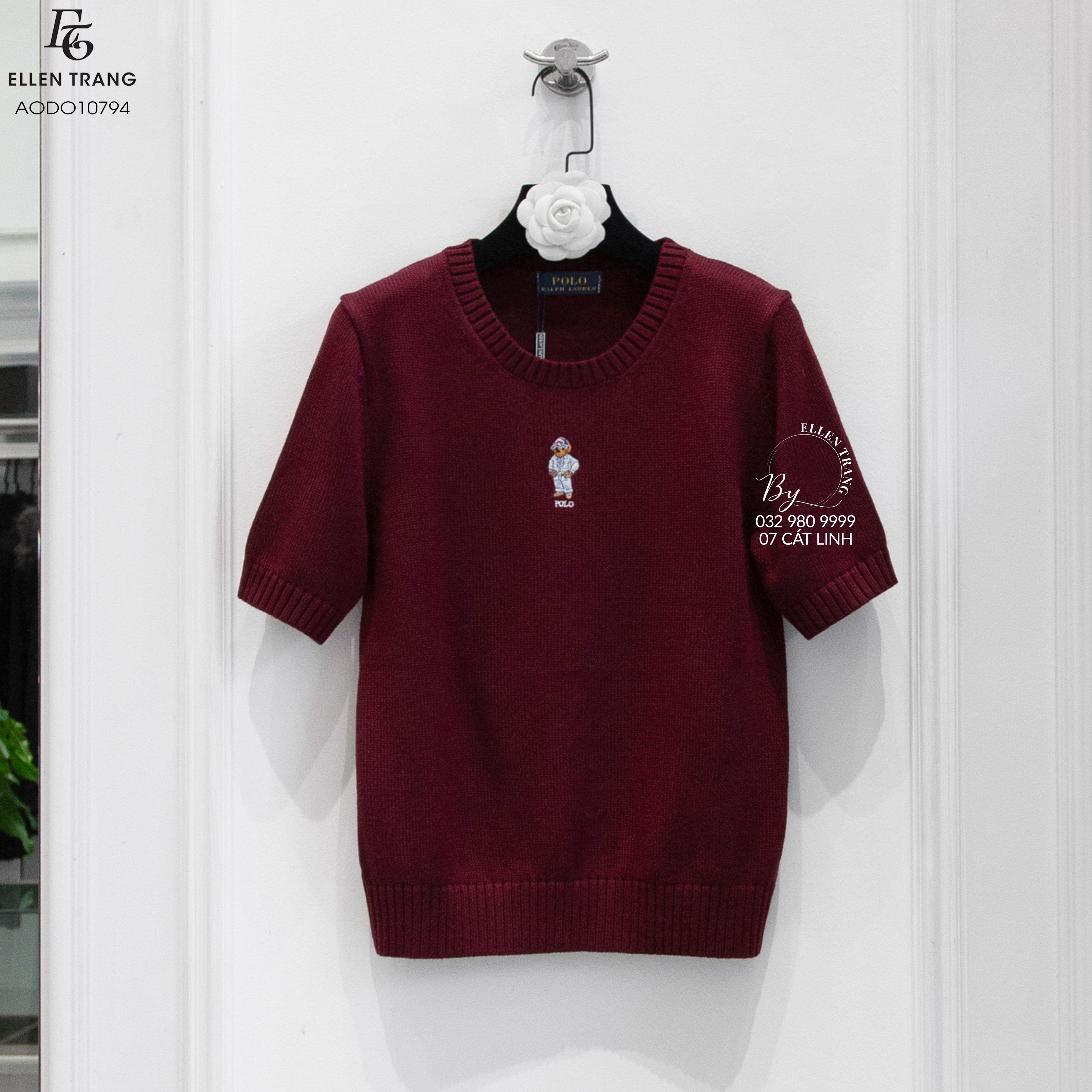 ÁO LEN ĐỎ ĐÔ CỘC TAY POLO HÌNH GẤU