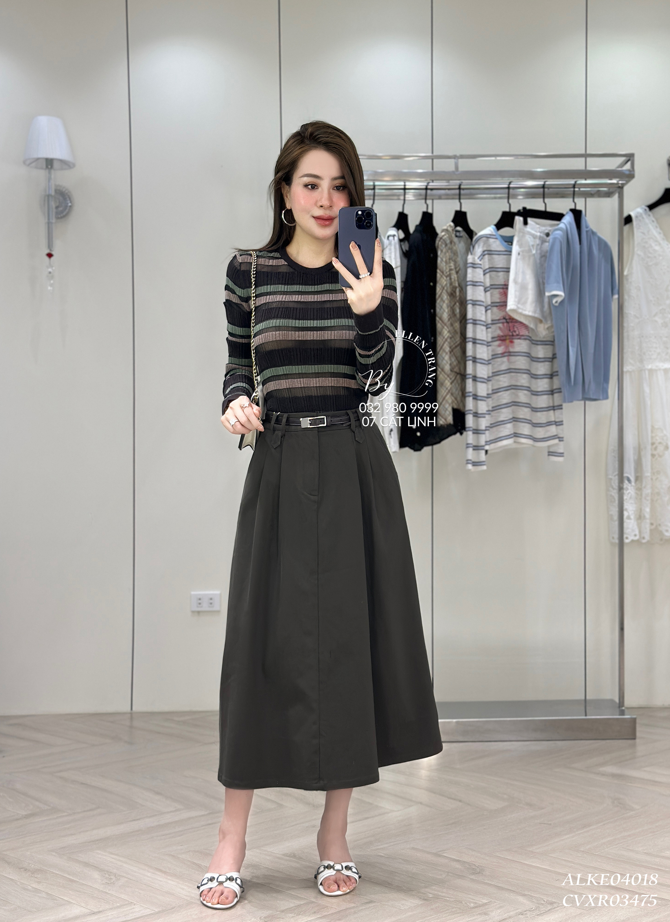 ÁO LEN KẺ XANH NÂU