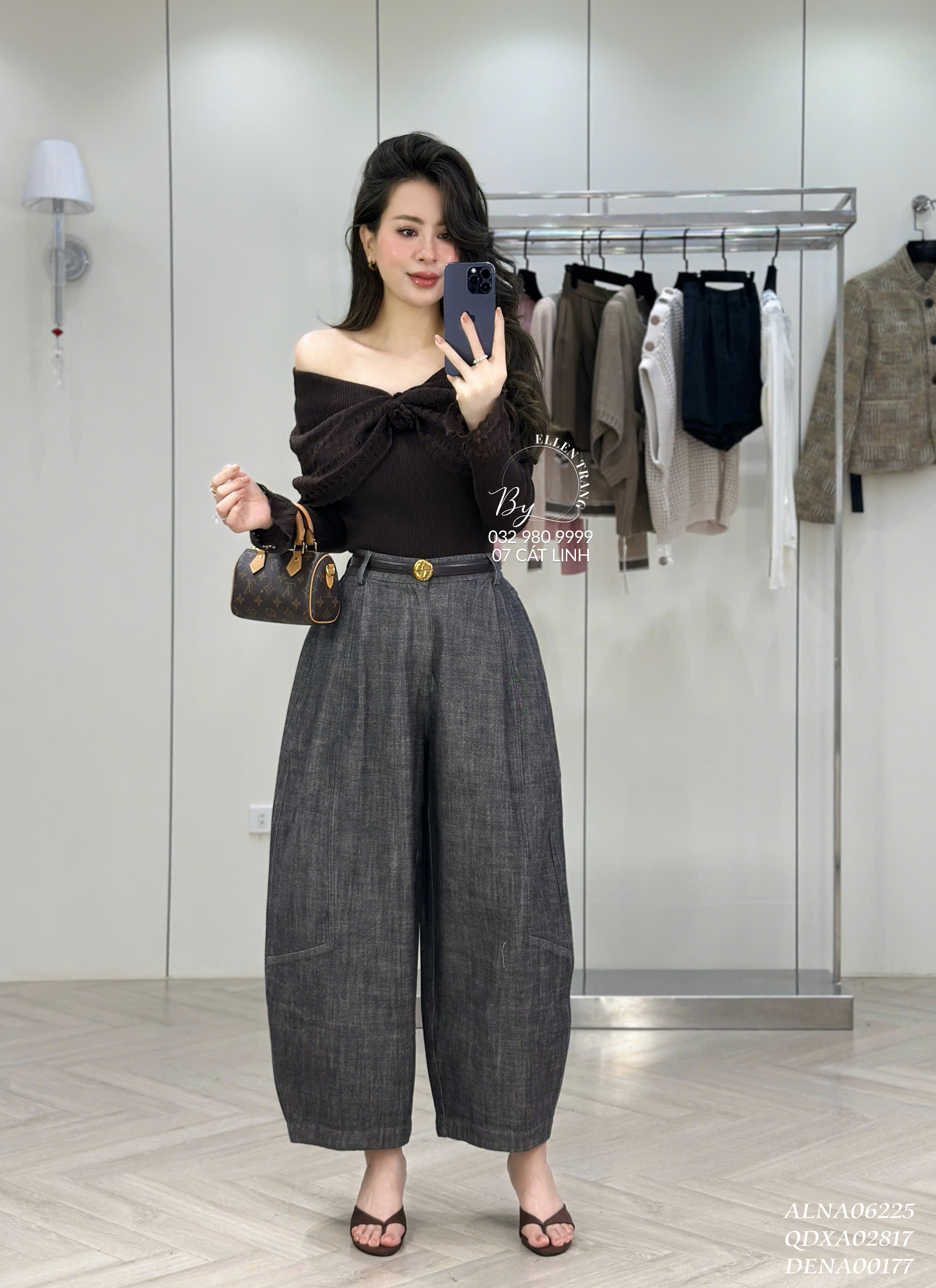 ÁO LEN NÂU TRỄ VAI PHỐI REN ĐÍNH HOA