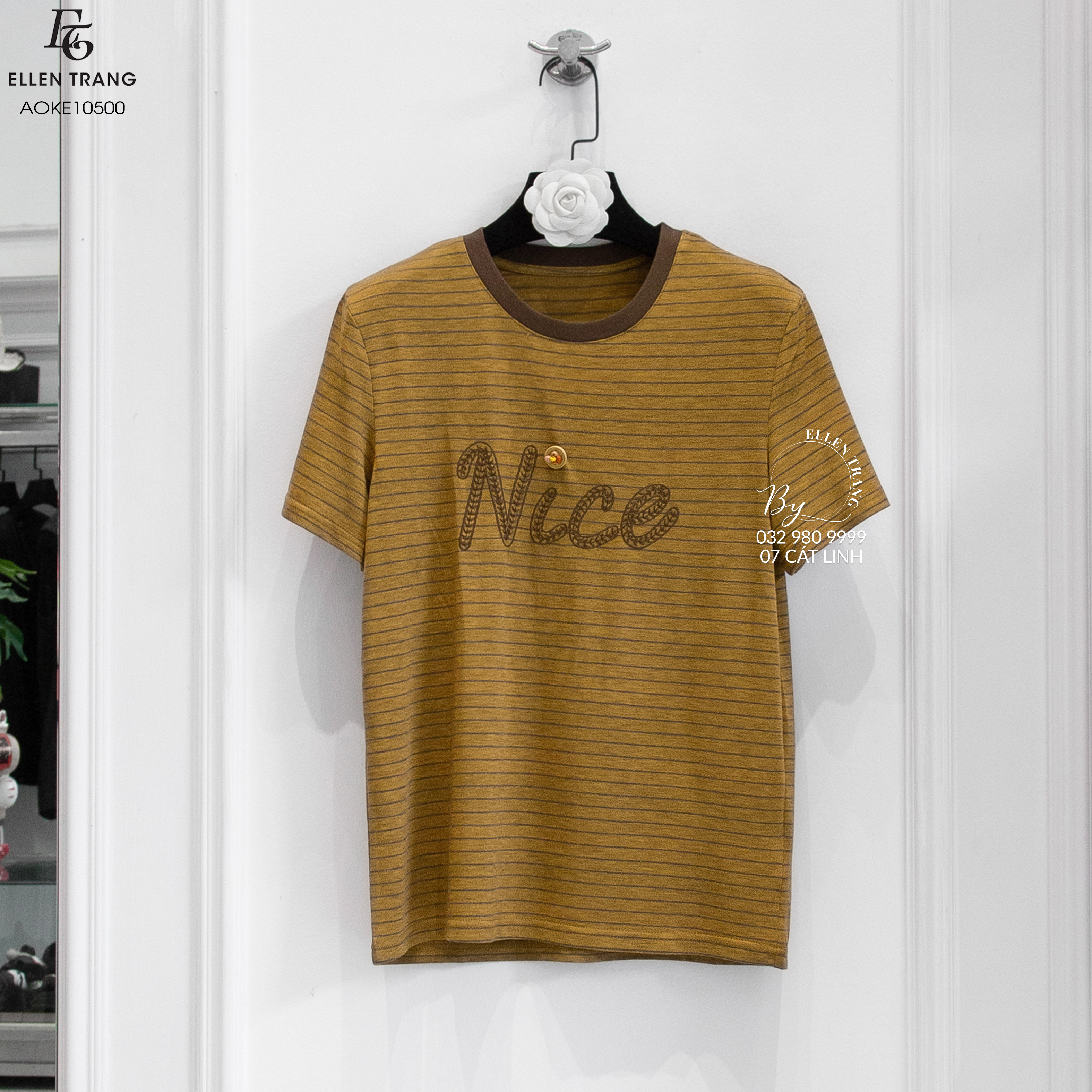 ÁO NÂU KẺ NGANG CHỮ NICE THÊU 1 CÚC