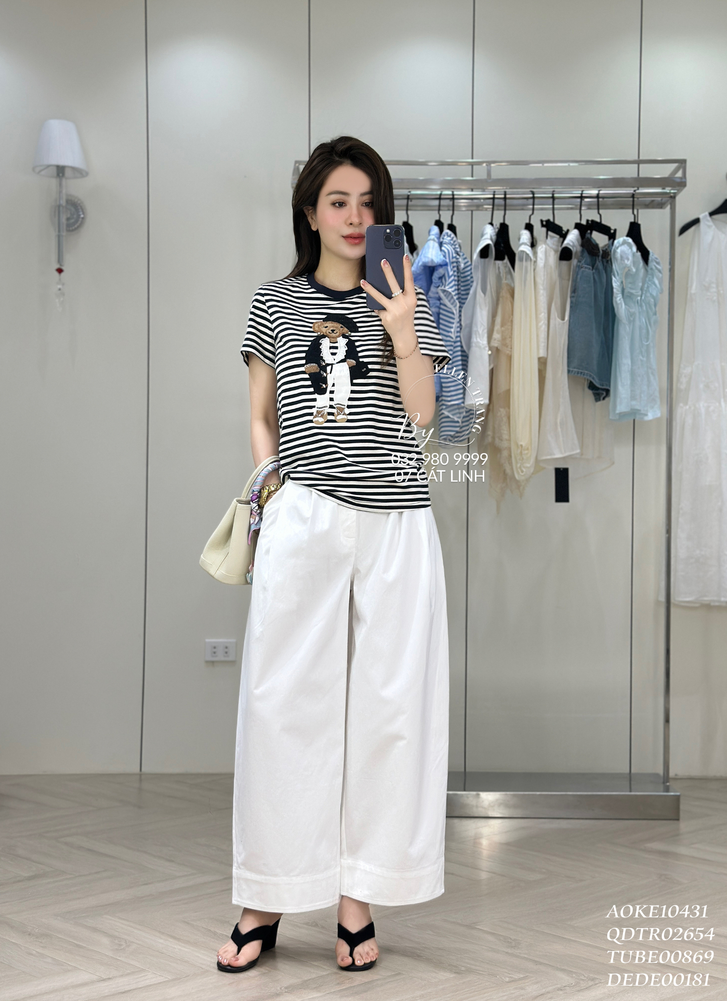 ÁO PHÔNG KẺ ĐEN TRẮNG HÌNH GẤU