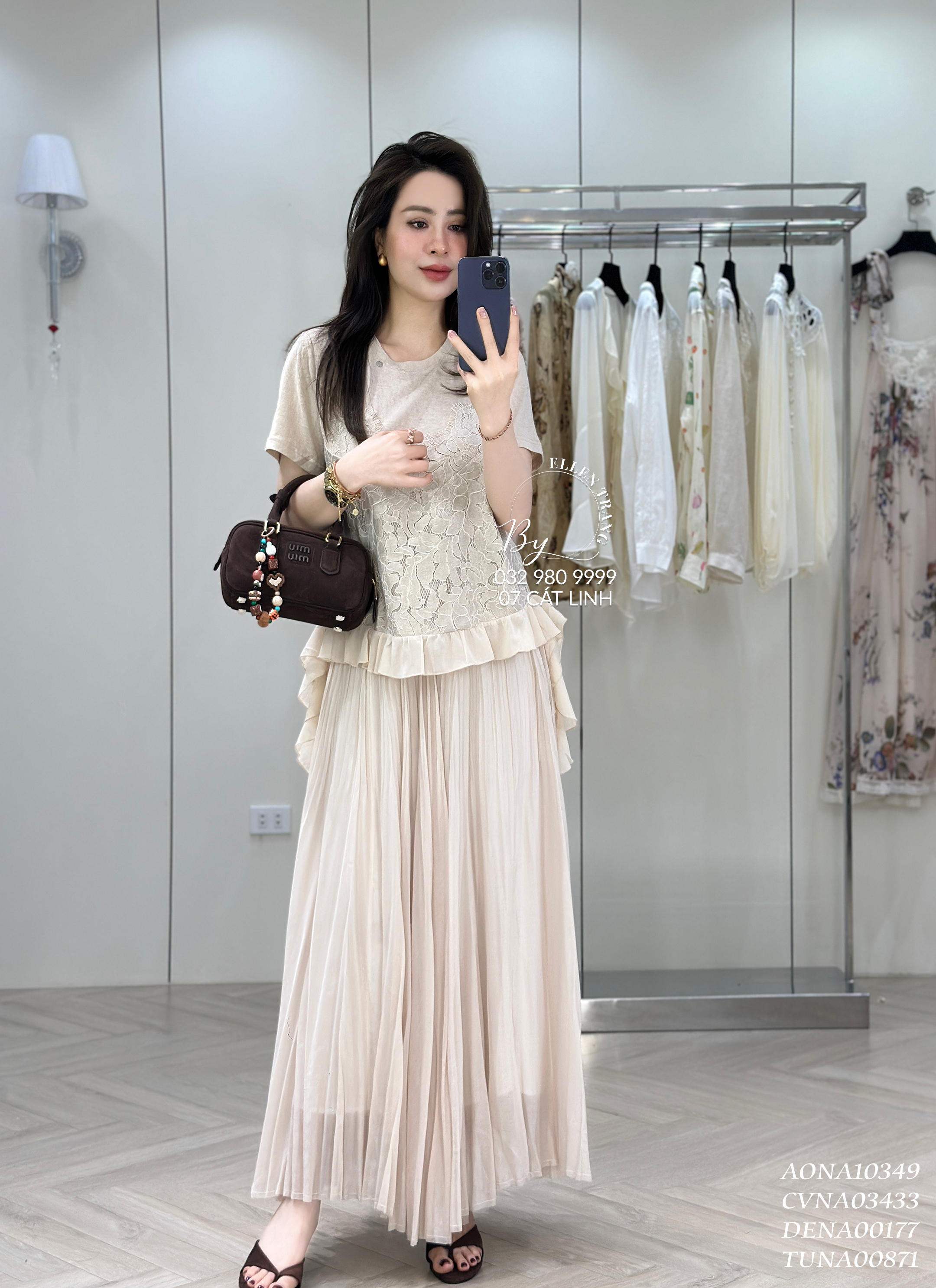 ÁO PHÔNG NÂU PHỐI REN GẤU BÈO