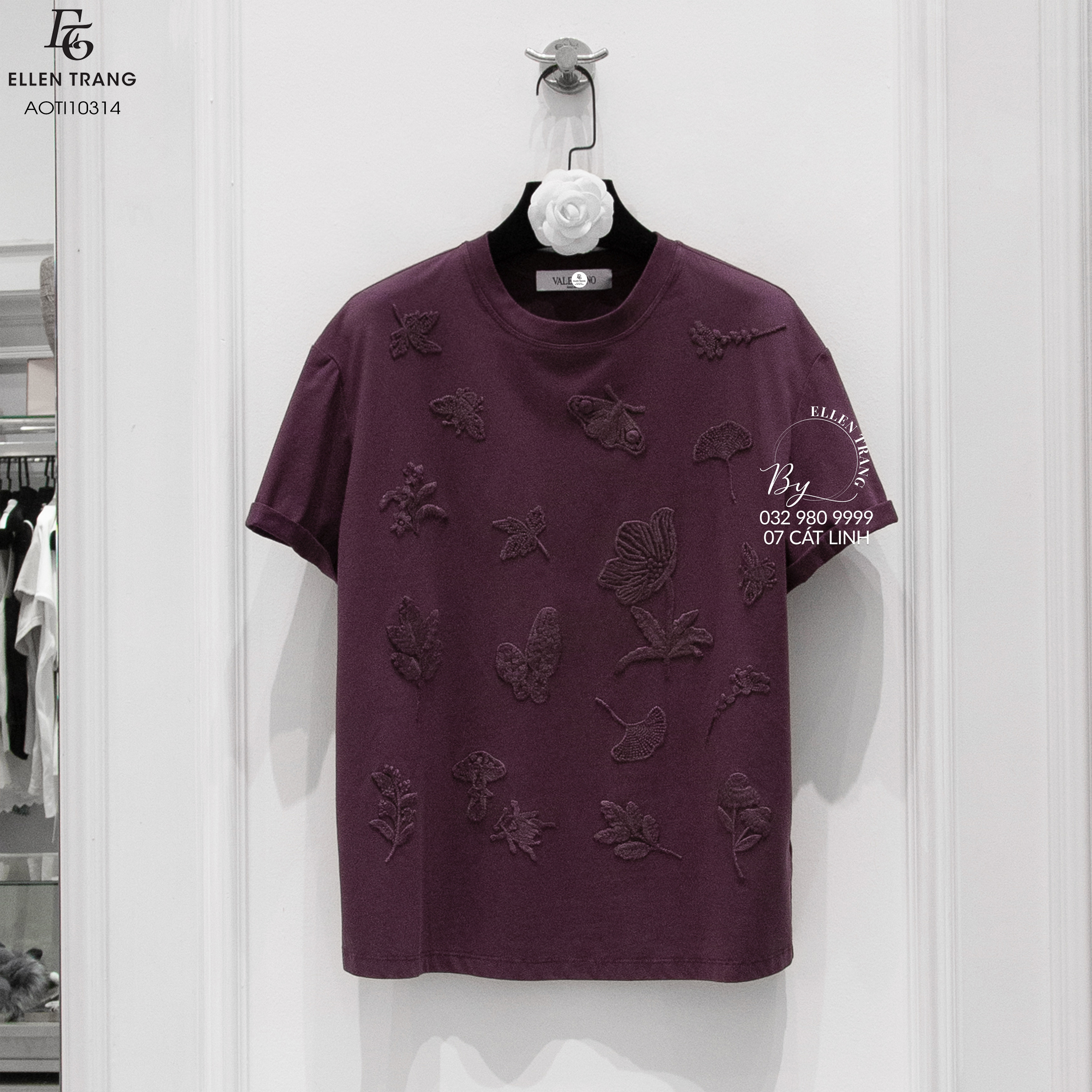 ÁO PHÔNG TÍM VALENTINO HOẠ TIẾT HOA LÁ