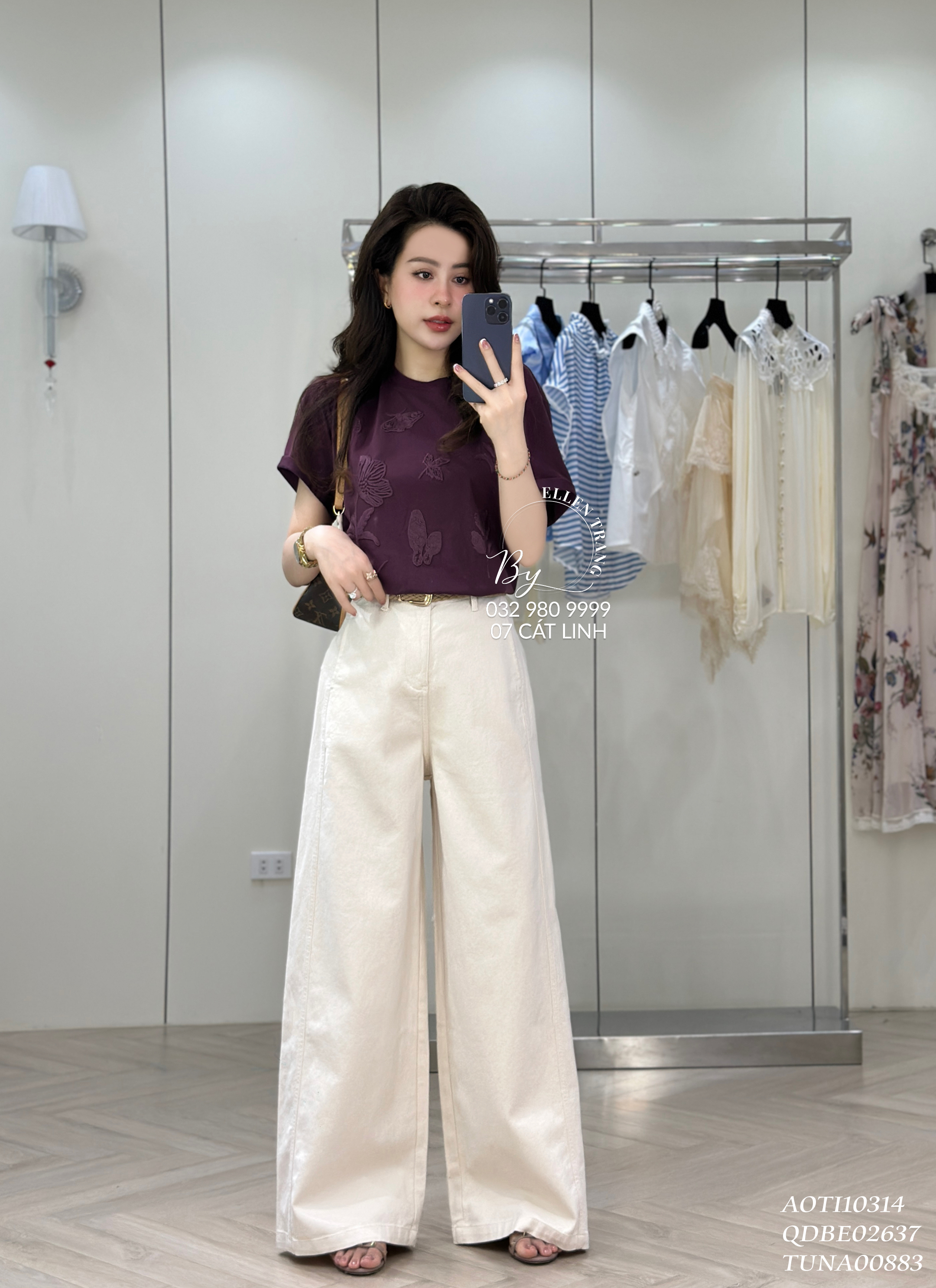 ÁO PHÔNG TÍM VALENTINO HOẠ TIẾT HOA LÁ