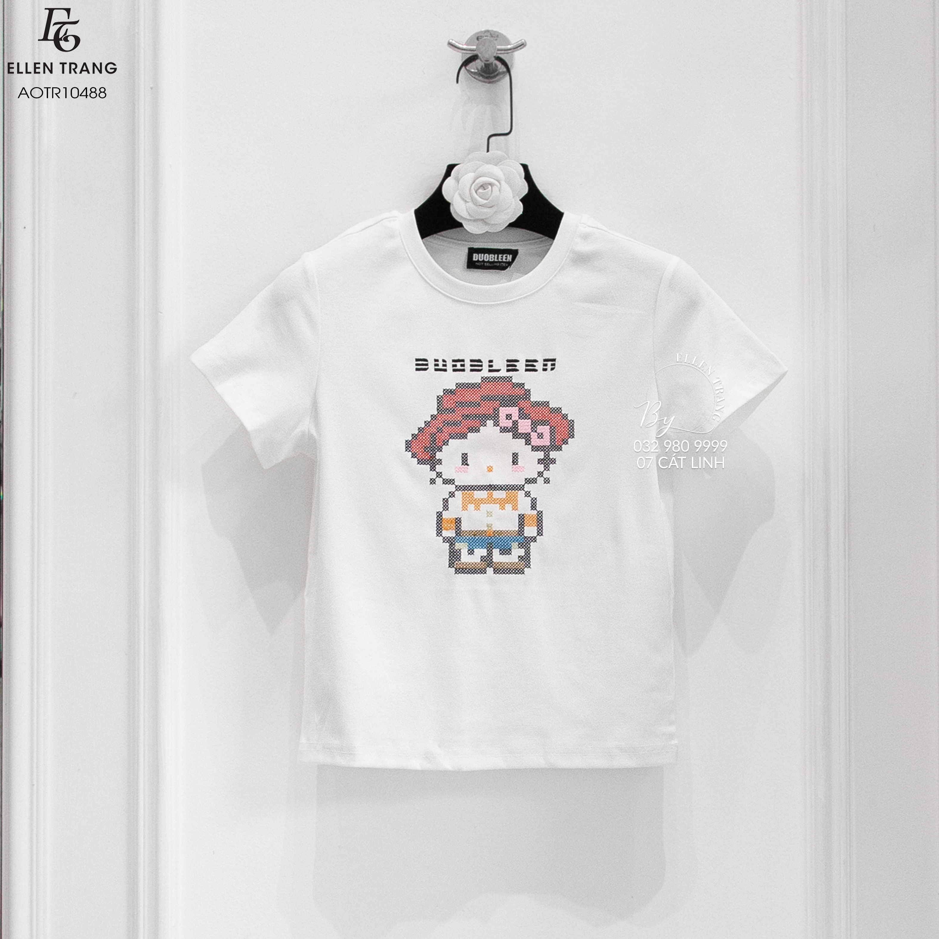 ÁO PHÔNG TRẮNG THÊU HELLO KITTY DUOBLEEN