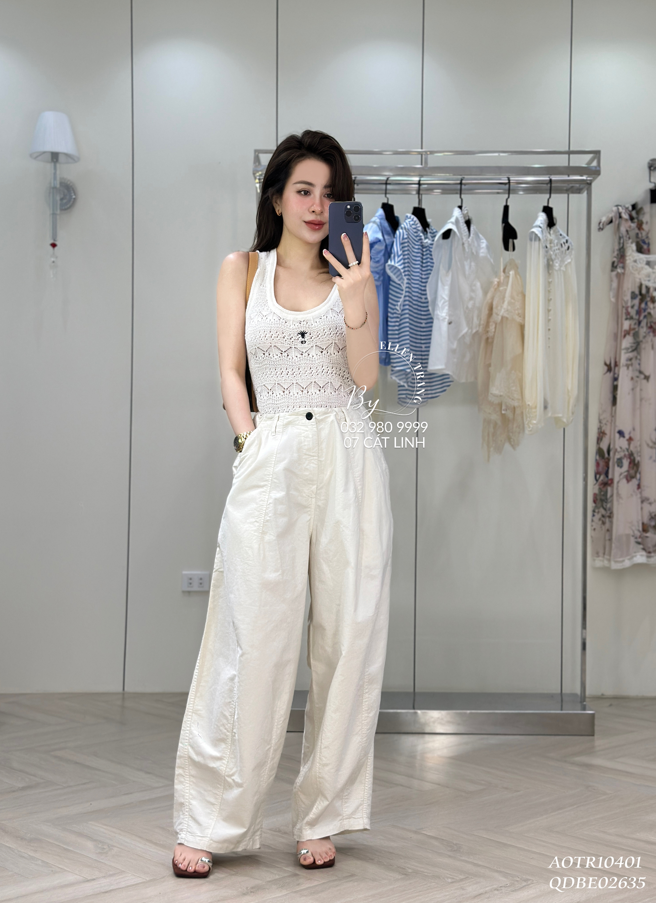 ÁO SÁT NÁCH TRẮNG LƯỚI THÊU ONG DIOR