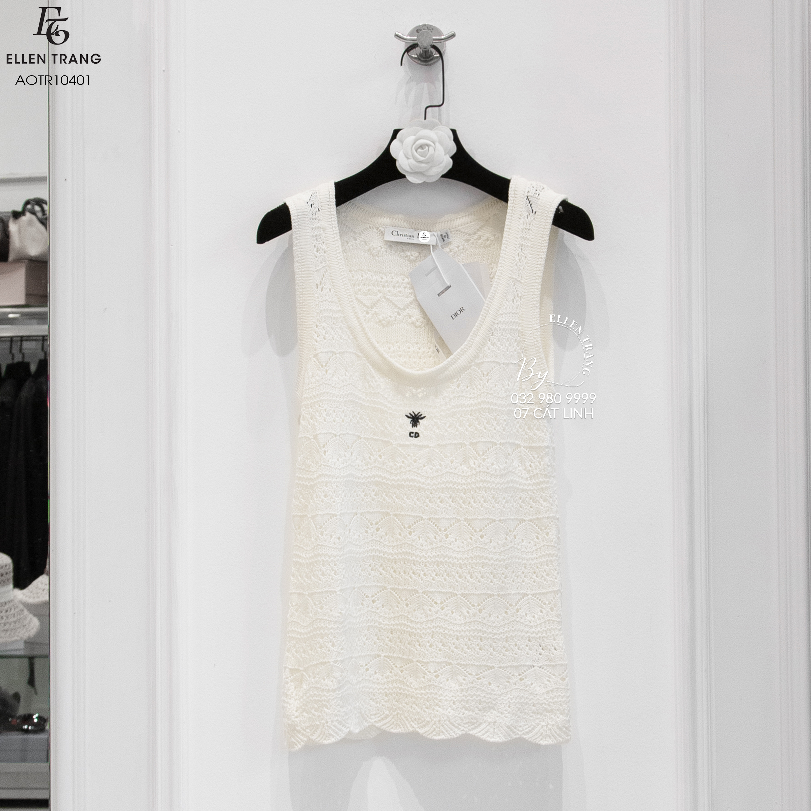 ÁO SÁT NÁCH TRẮNG LƯỚI THÊU ONG DIOR