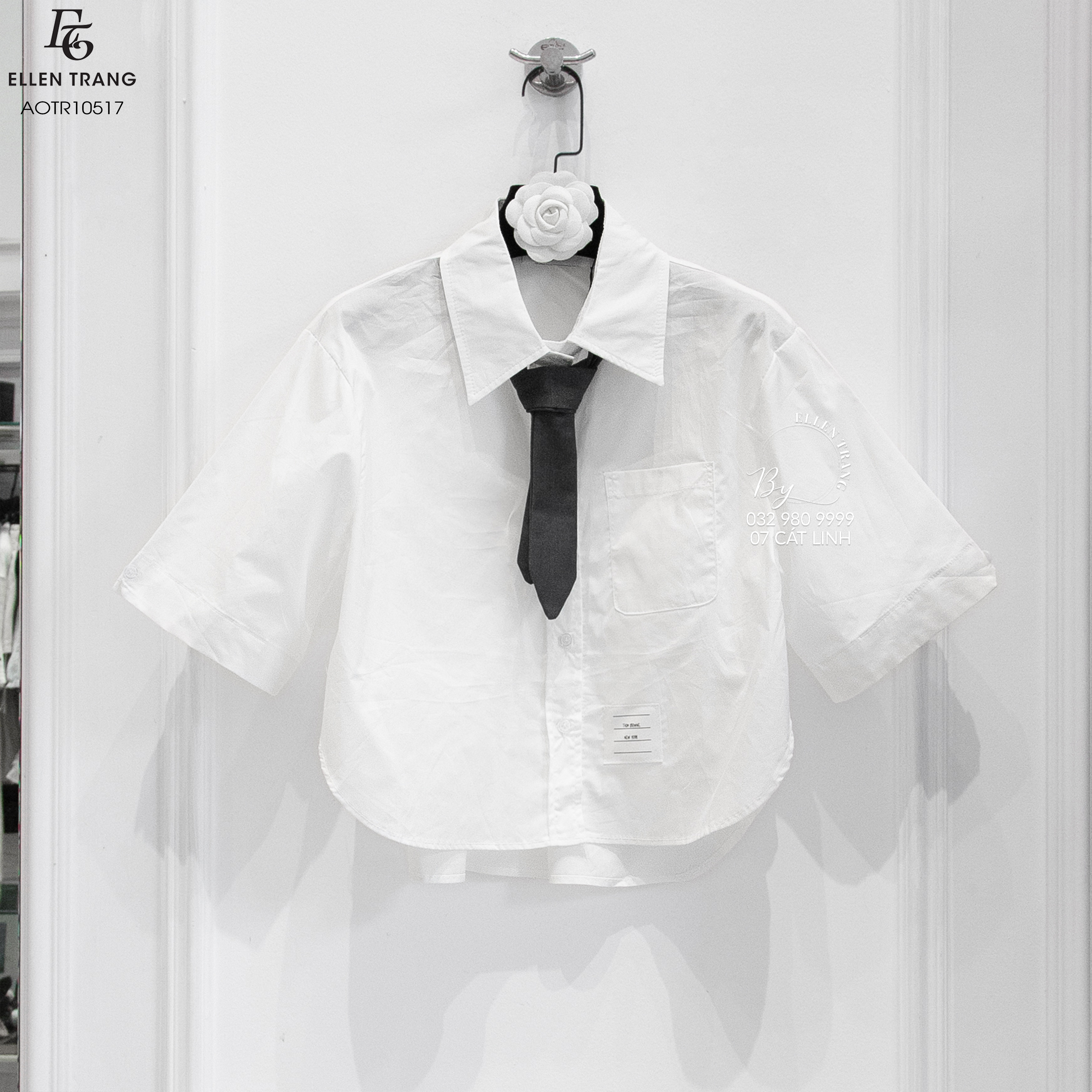ÁO SƠ MI TRẮNG TAY LỠ KÈM CÀ VẠT THOM BROWNE
