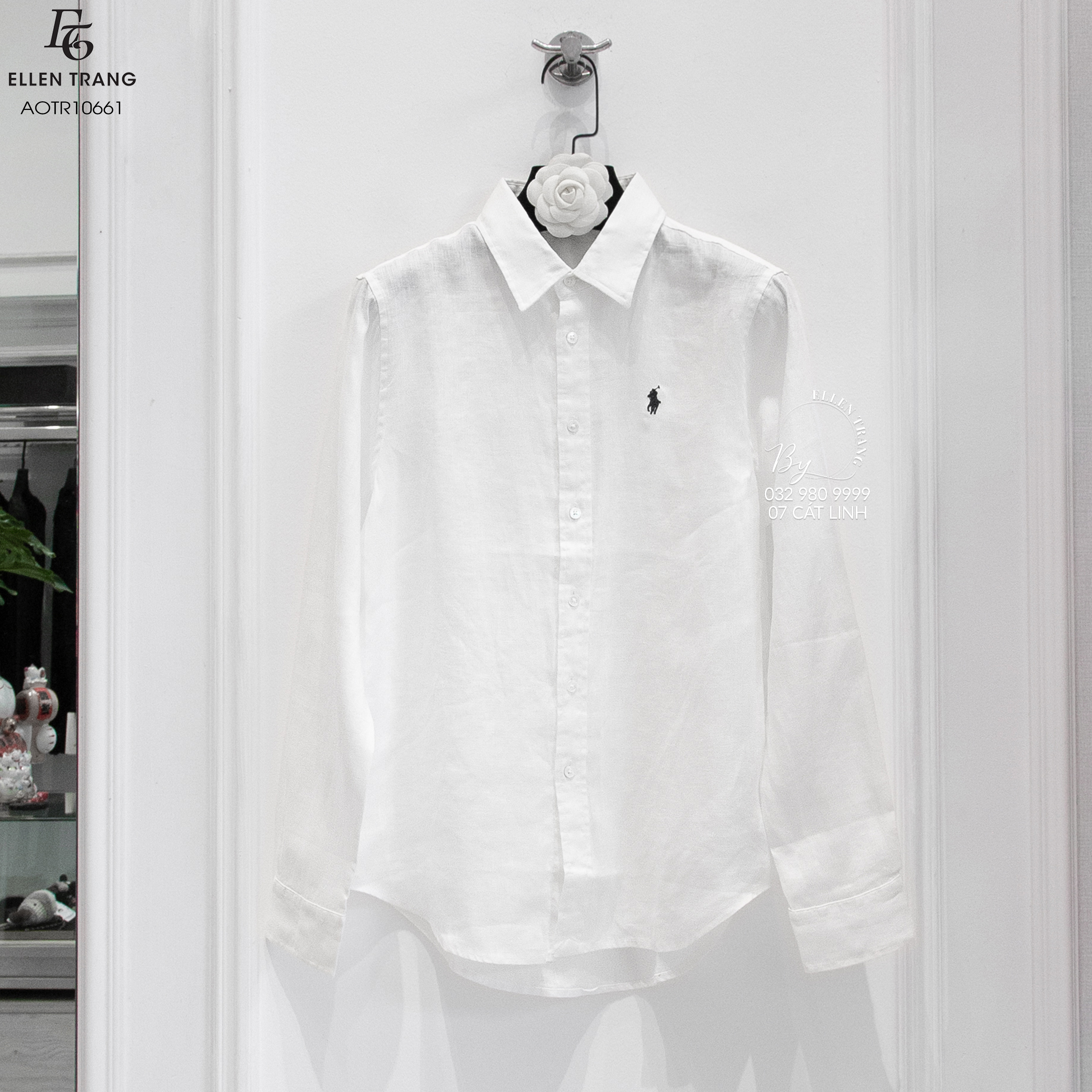 ÁO SƠ MI TRẮNG THÊU NGỰA XANH THAN