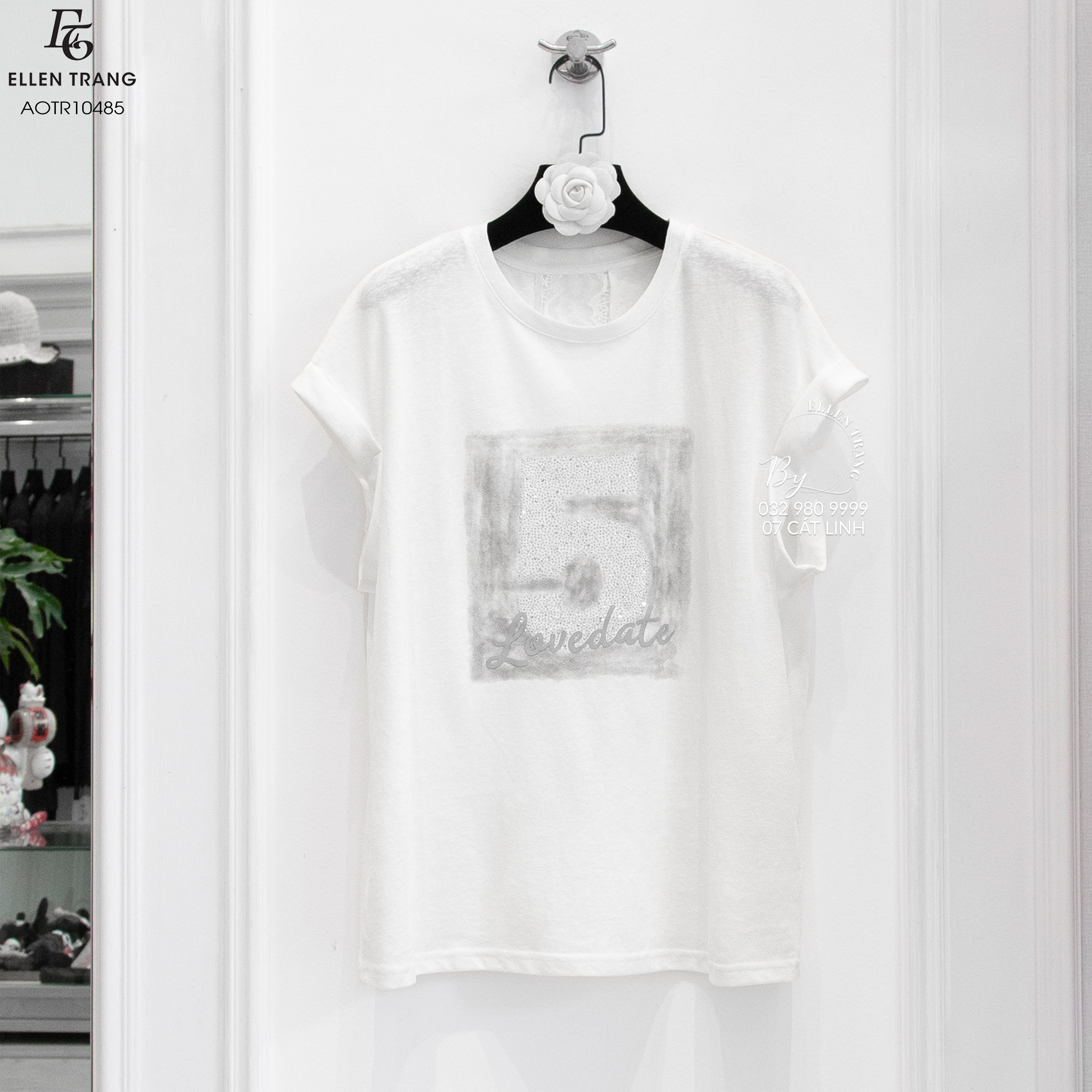 ÁO TRẮNG SỐ 5 ĐÍNH HẠT LOVE DATE SỌC REN SAU ÁO