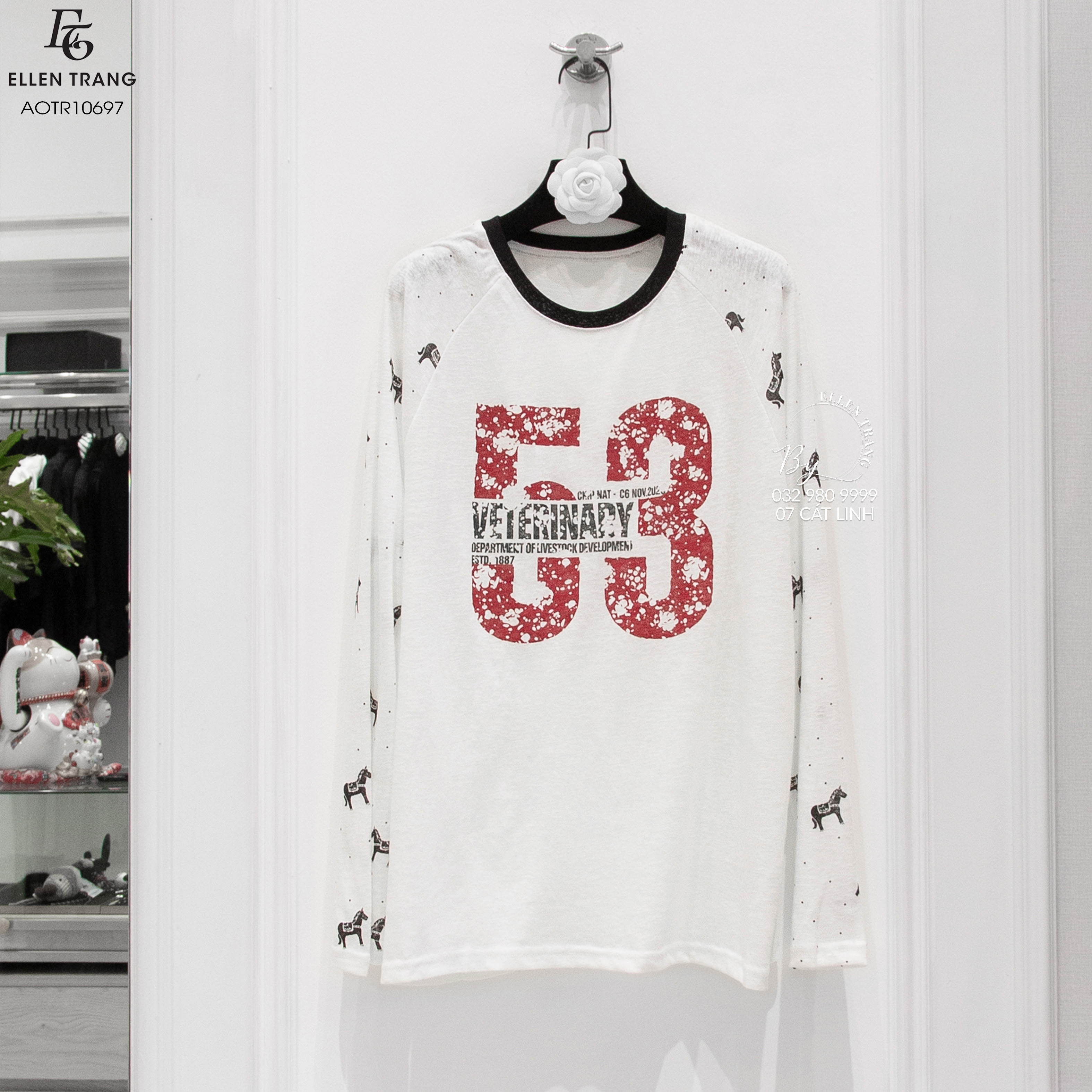 ÁO TRẮNG TAY CHẤM BI SỐ 53 ĐỎ