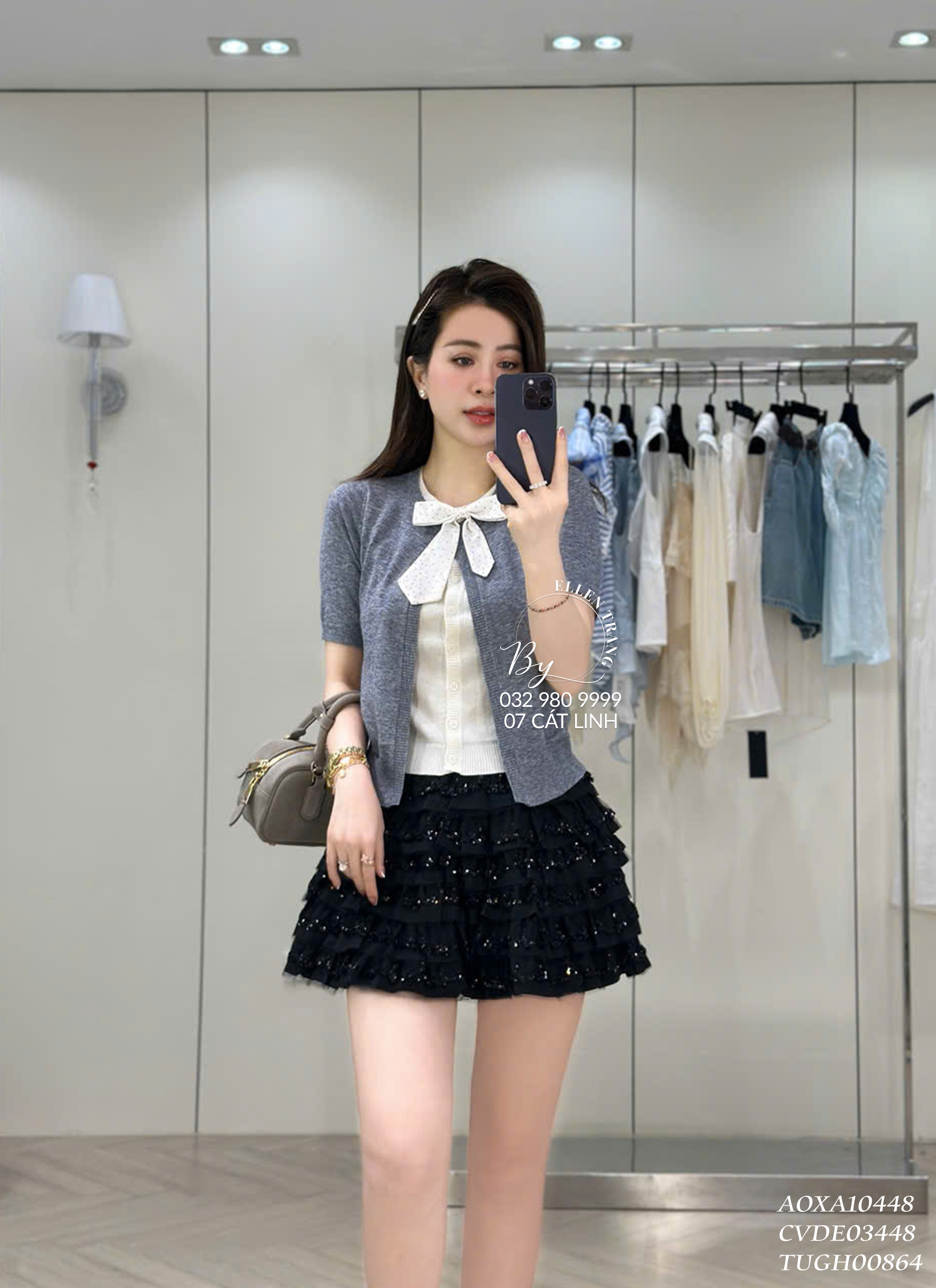 ÁO XÁM PHỐI ÁO BE LIỀN NƠ CHẤM BI