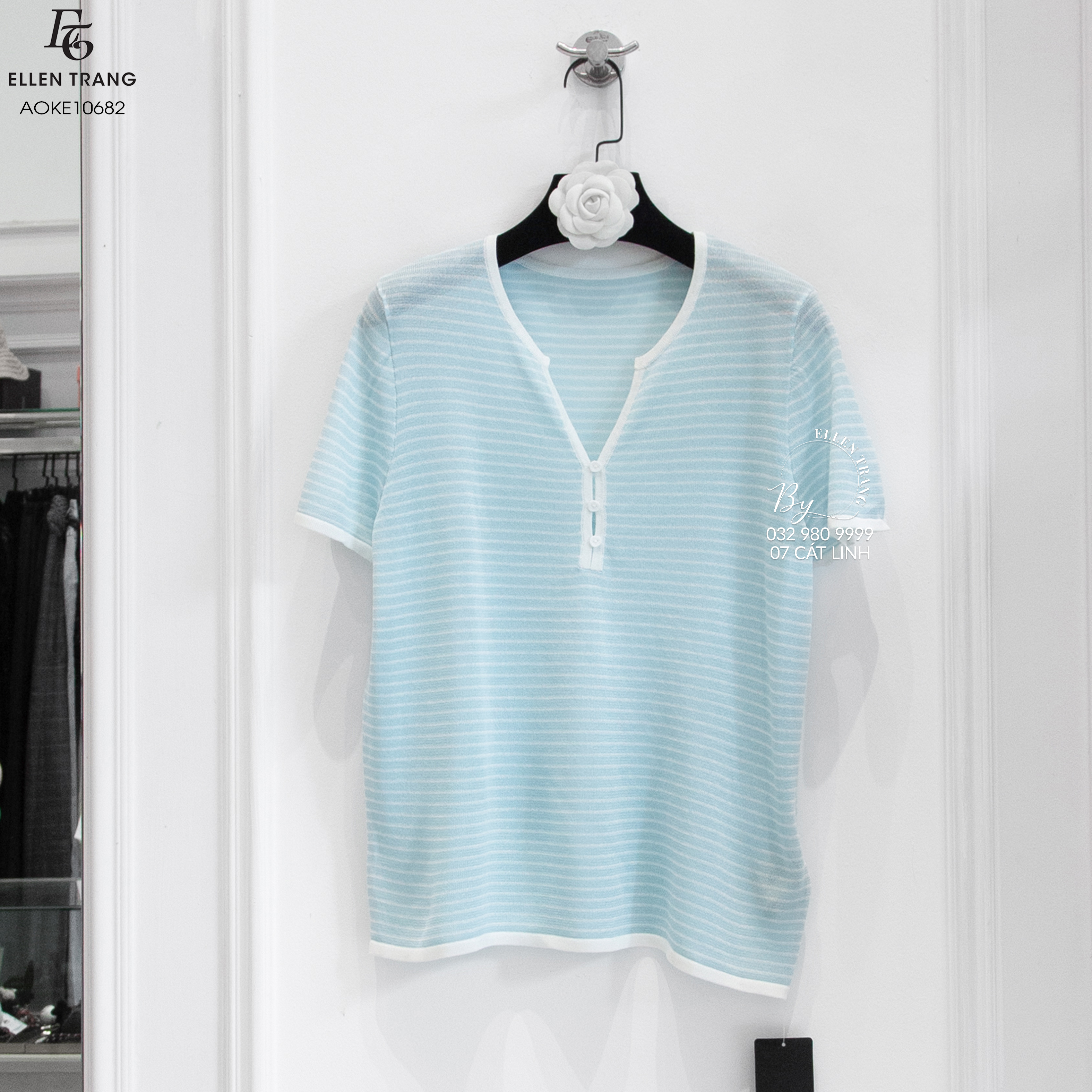 ÁO XANH DƯƠNG KẺ VIỀN TRẮNG 3 CÚC