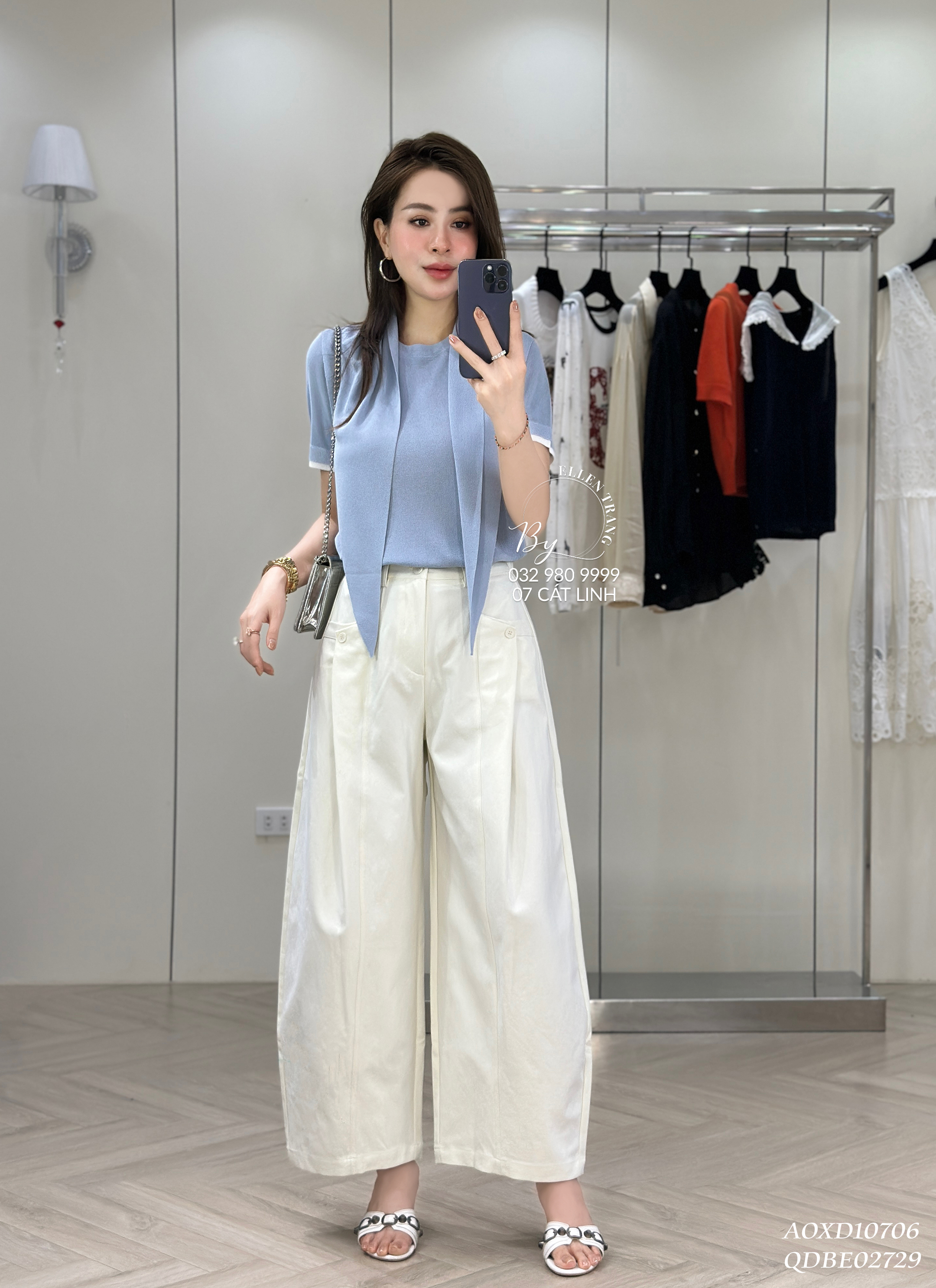 ÁO XANH DƯƠNG TAY VIỀN TRẮNG KÈM KHĂN