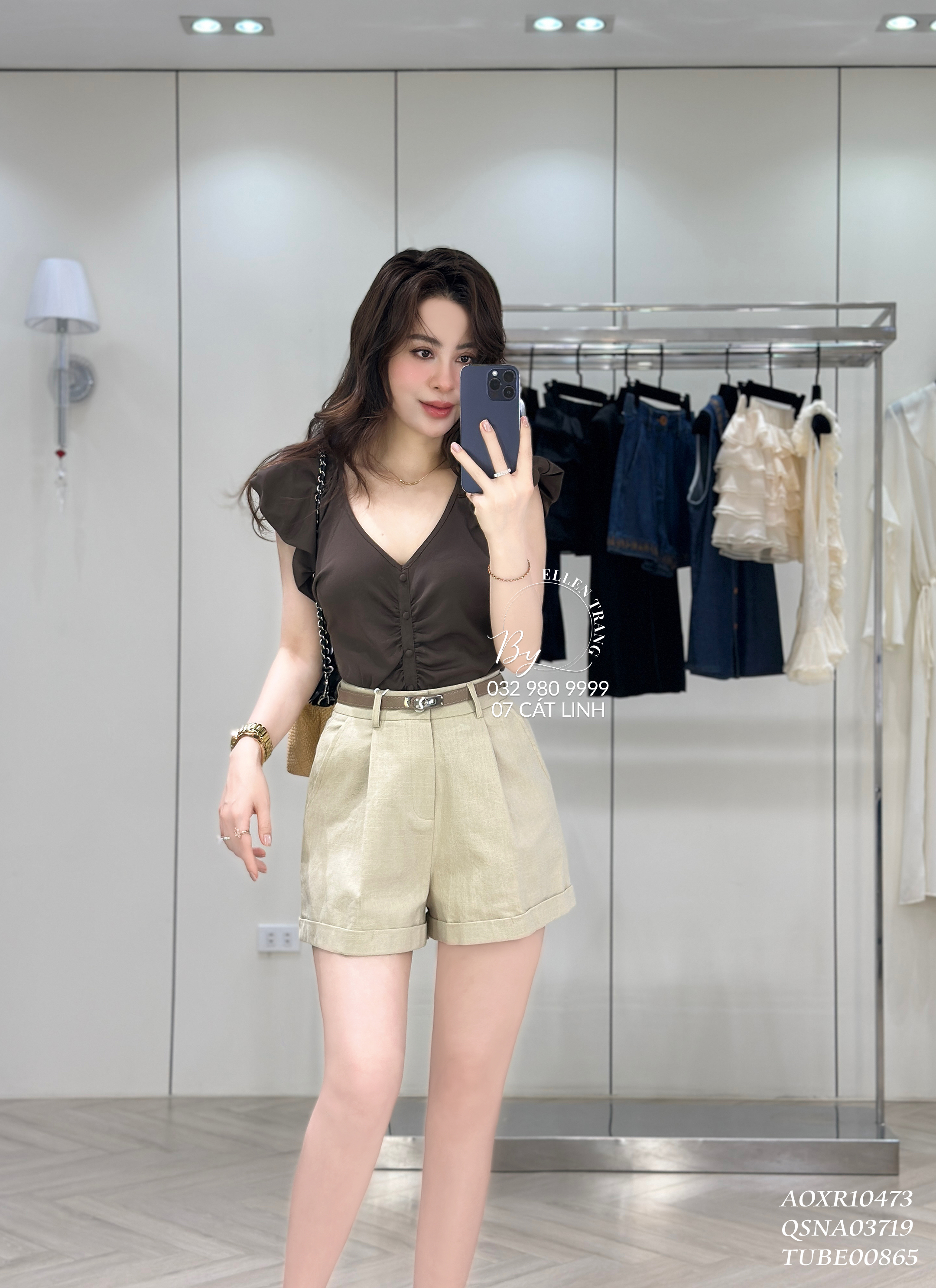 ÁO XANH RÊU TAY BỒNG CÚC TRÒN