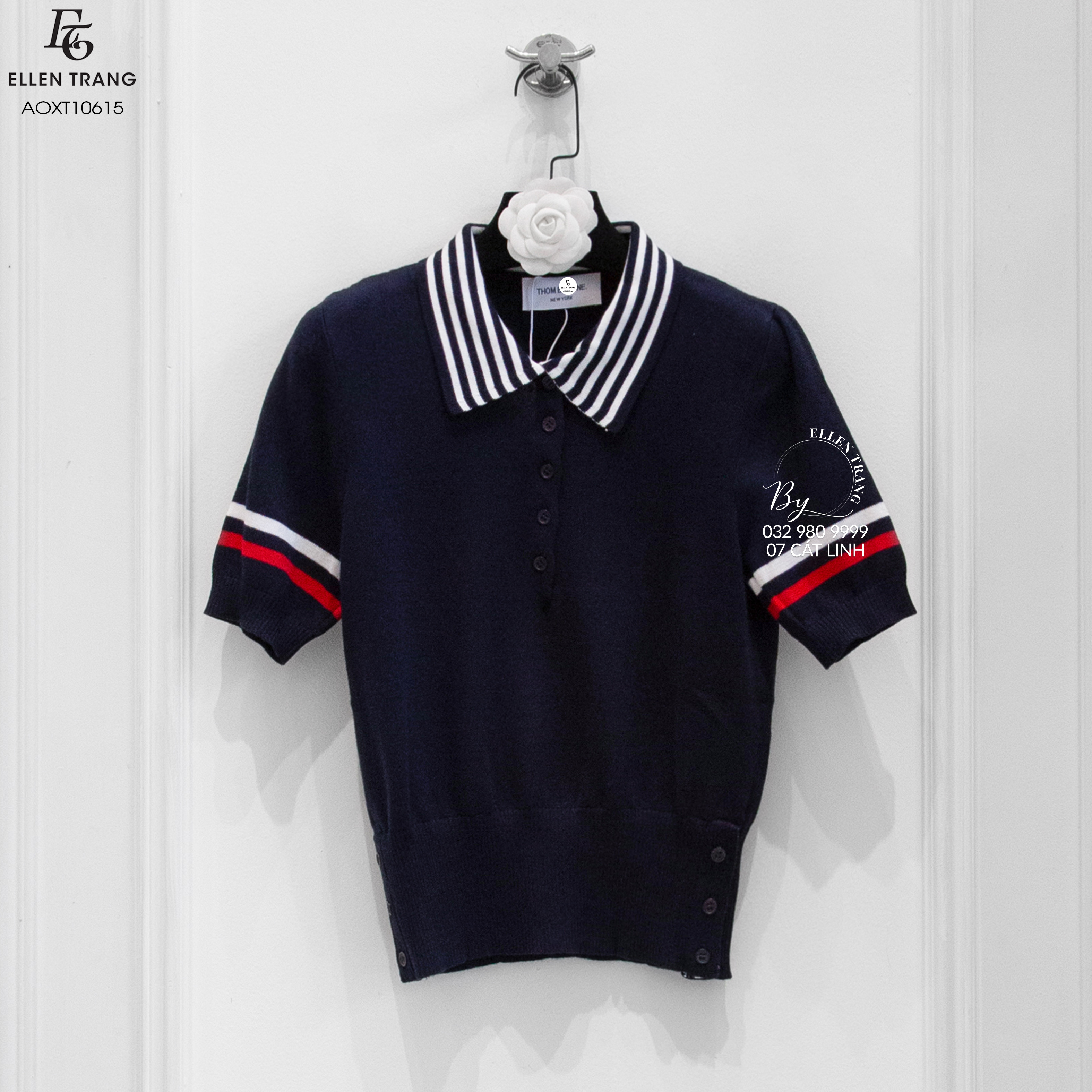 ÁO XANH THAN CỔ KẺ TRẮNG THOM BROWNE