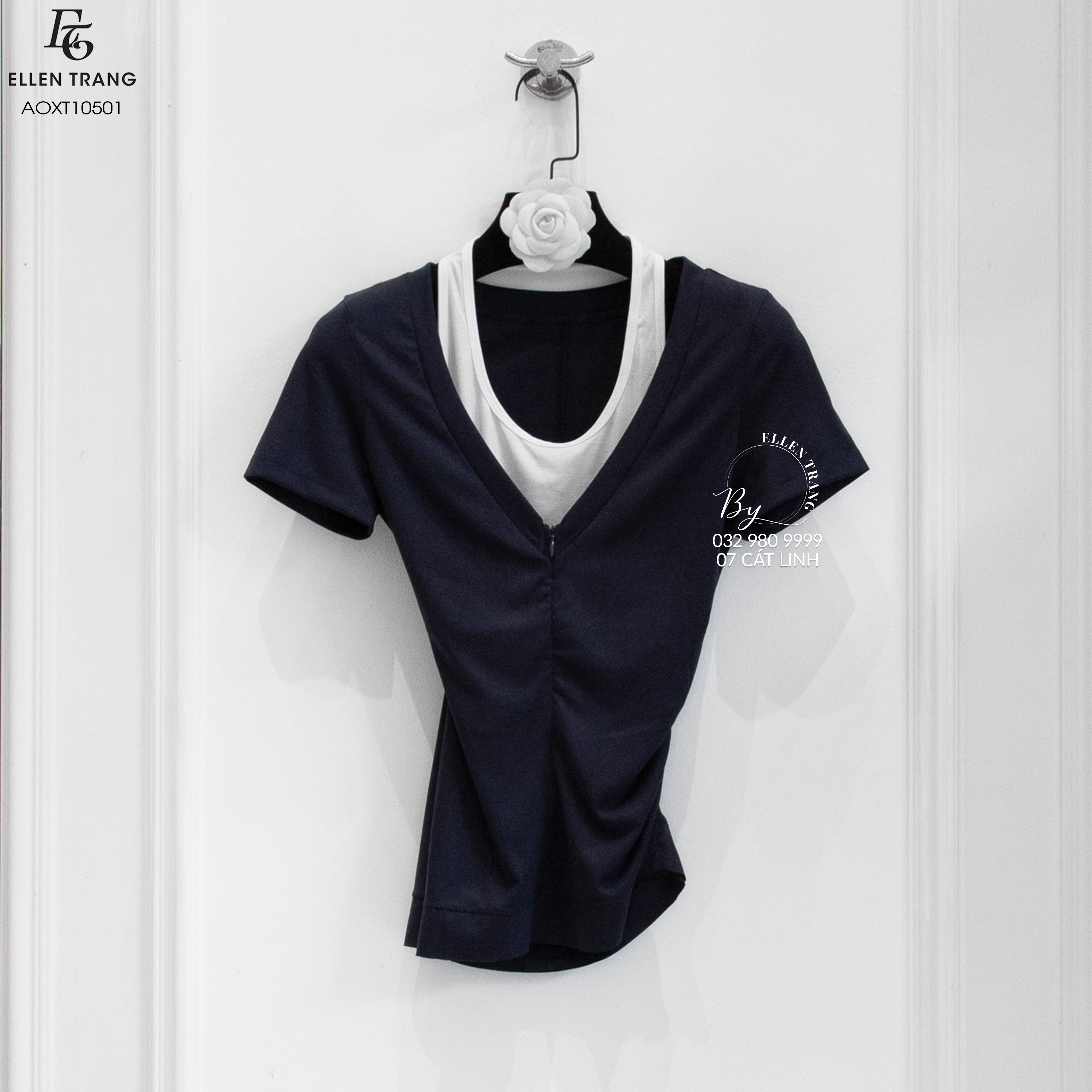 ÁO XANH THAN CỔ V KHOÁ TRƯỚC NGỰC LÓT TRẮNG LIỀN