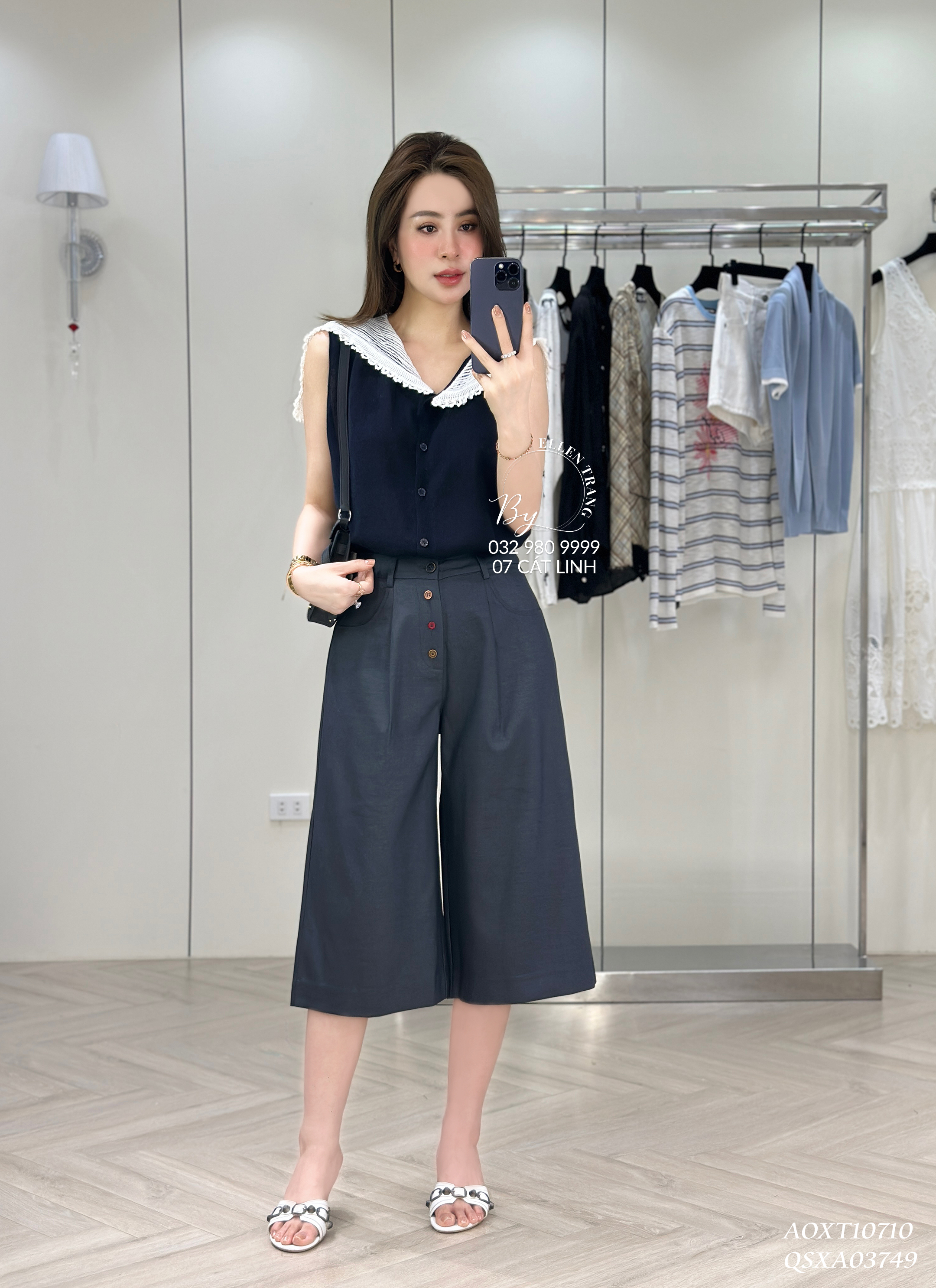 ÁO XANH THAN SÁT NÁCH CỔ REN LƯỚI TRẮNG