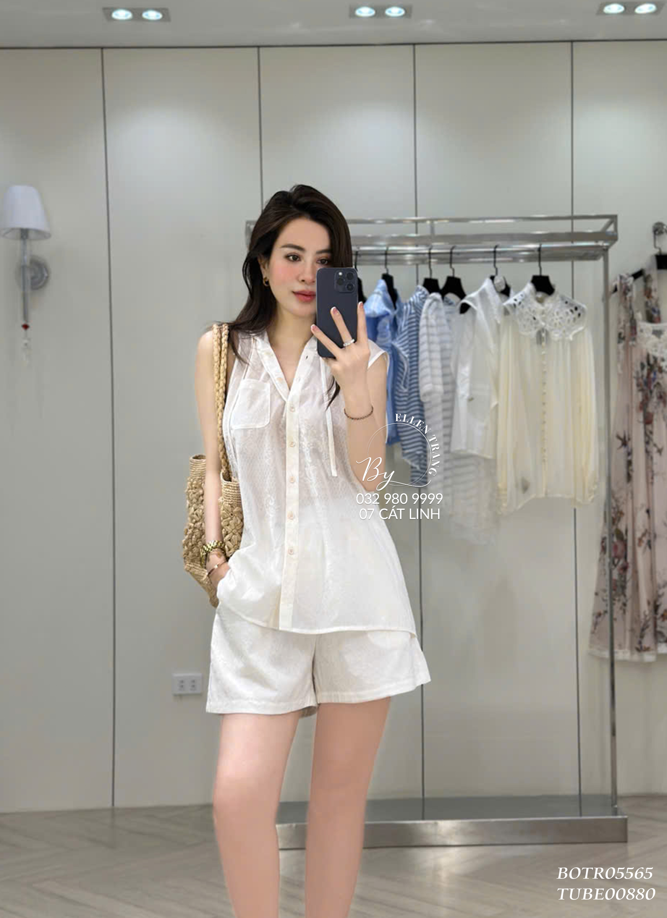 BỘ TRẮNG HỌA TIẾT HOA BE ÁO SÁT NÁCH CÓ MŨ VÀ QUẦN NGẮN