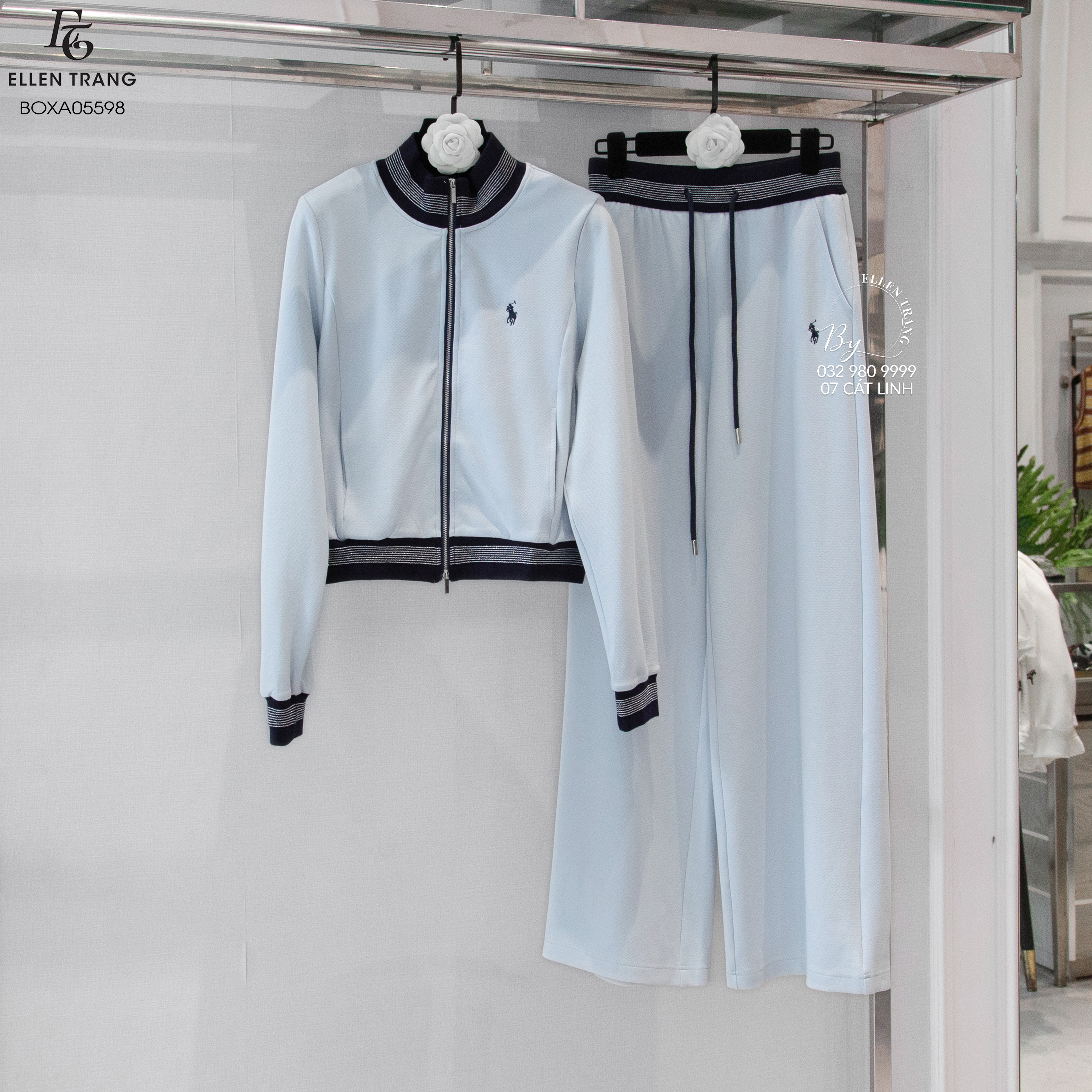 BỘ XANH NAVY PHỐI XANH THAN 2 KHÓA THÊU NGỰA