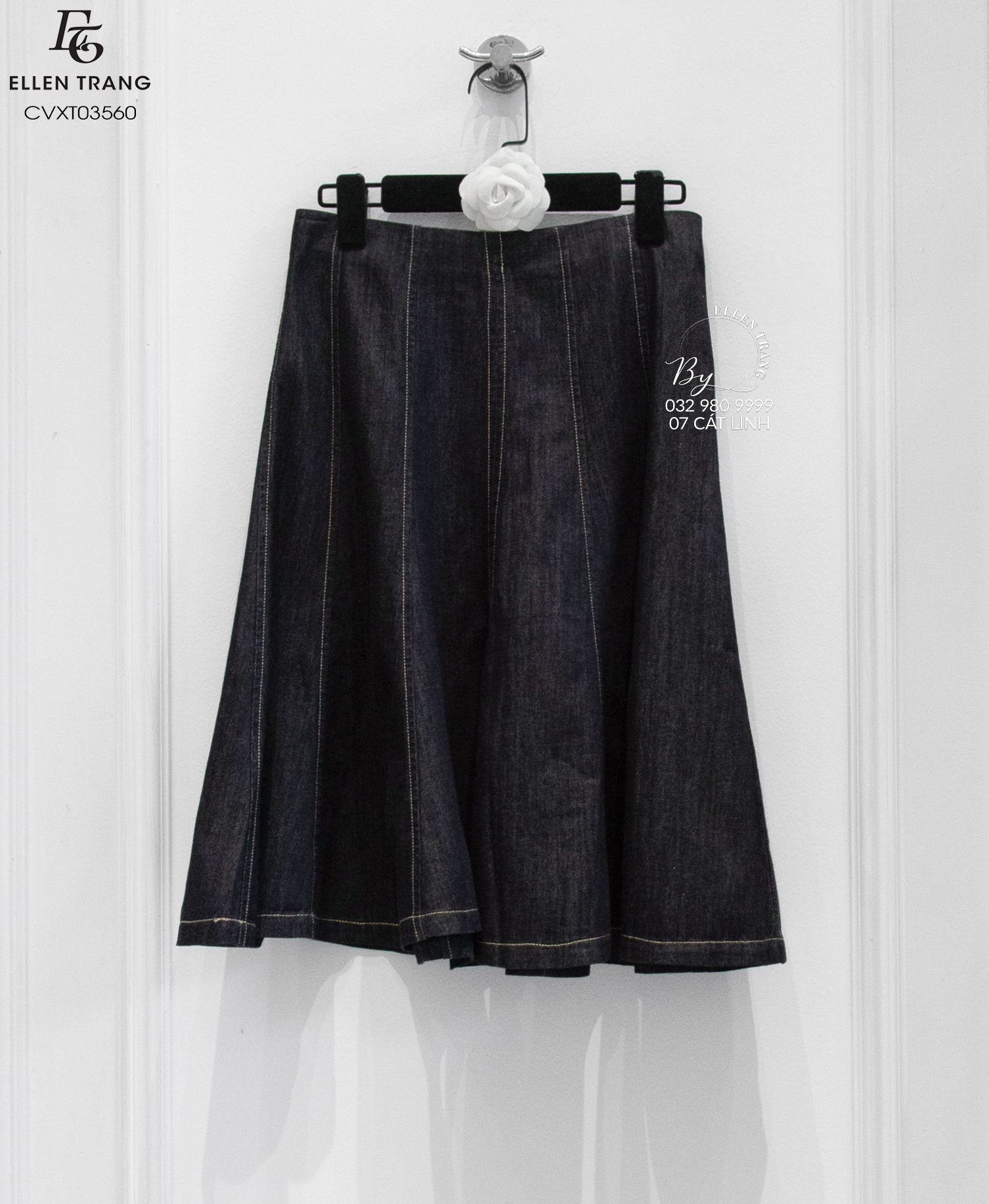 CHÂN VÁY JEANS XANH THAN CHỈ BE KHÓA SAU