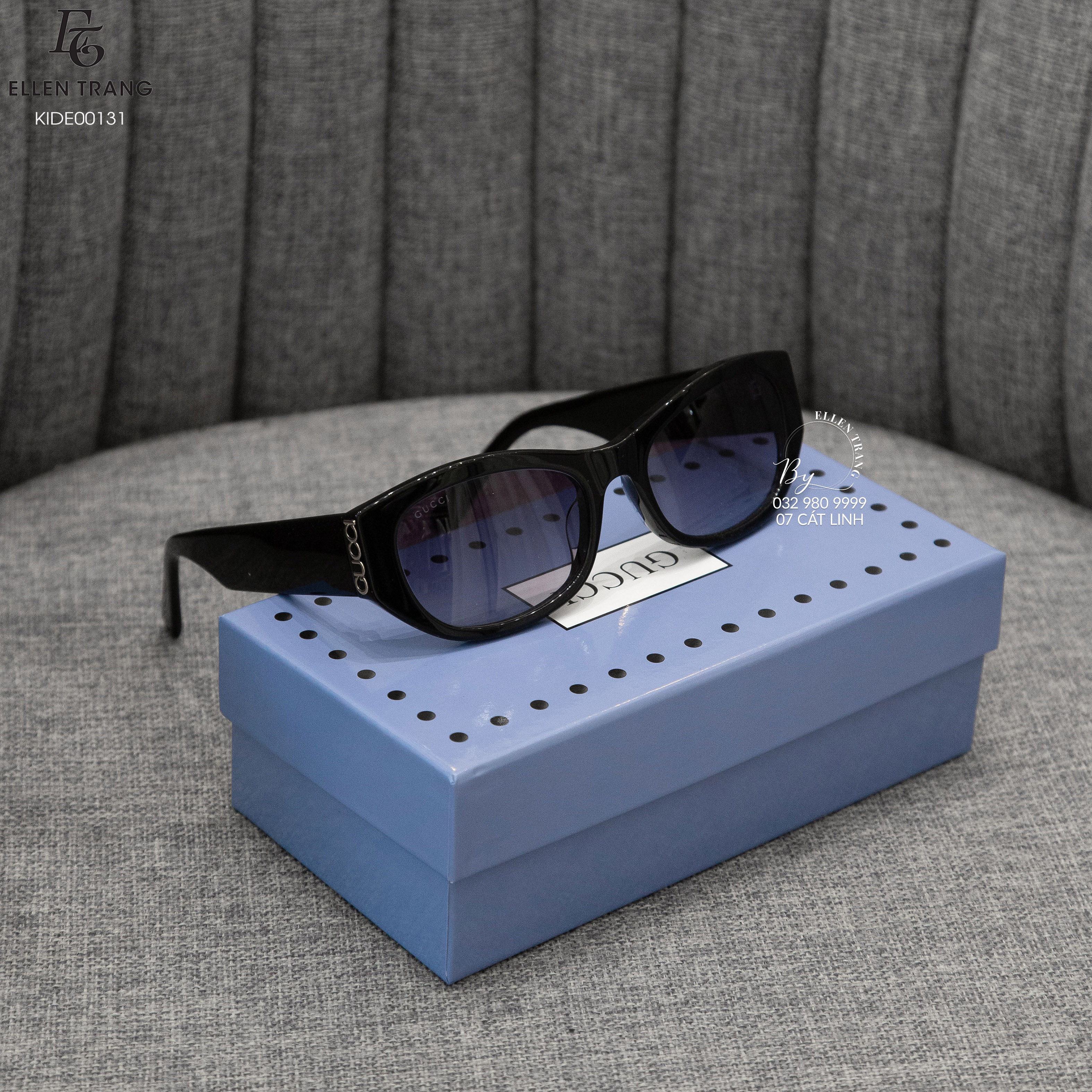 KÍNH ĐEN GỌNG TO CHỮ GUCCI VÀNG