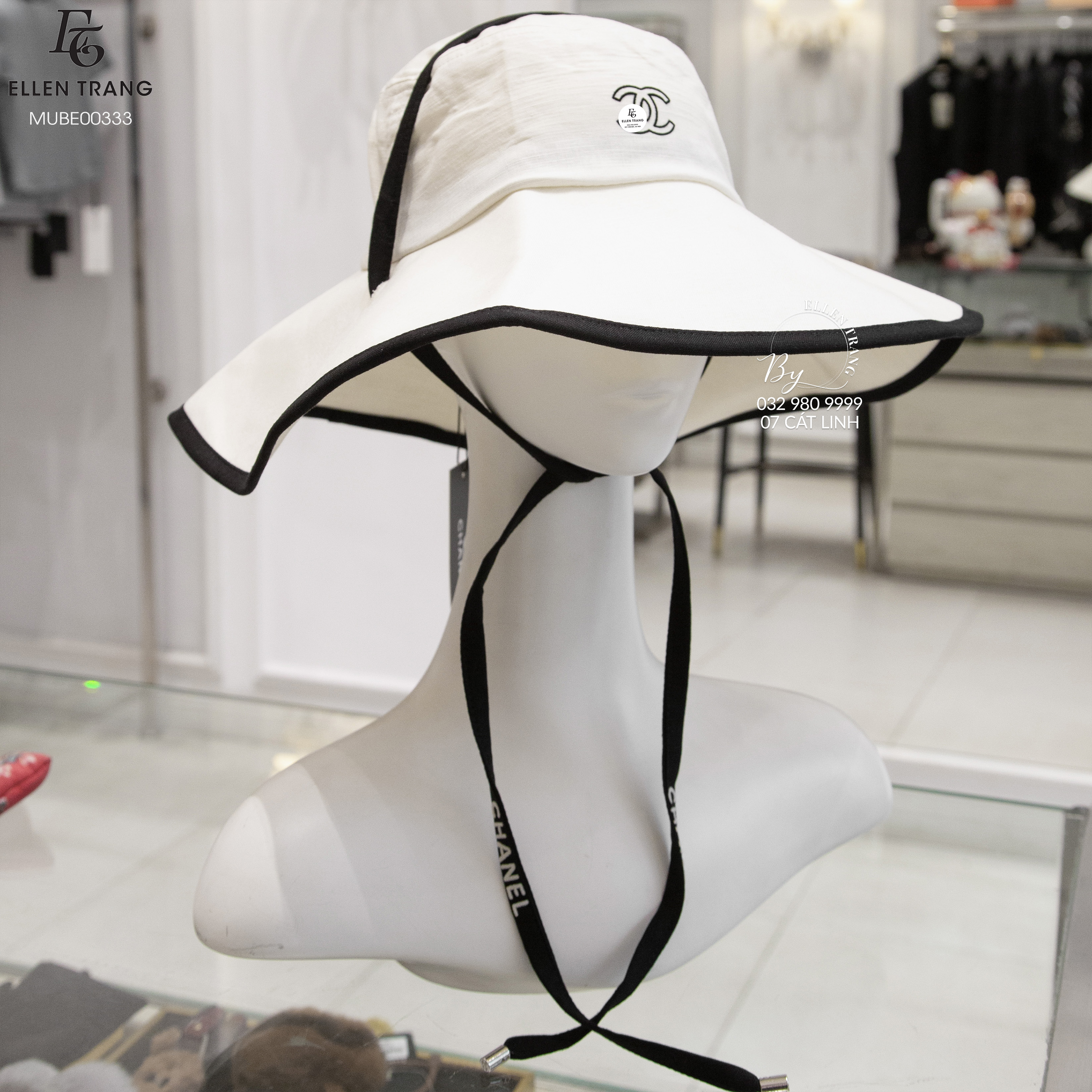MŨ BE VIỀN ĐEN CHANEL DÂY ĐEN