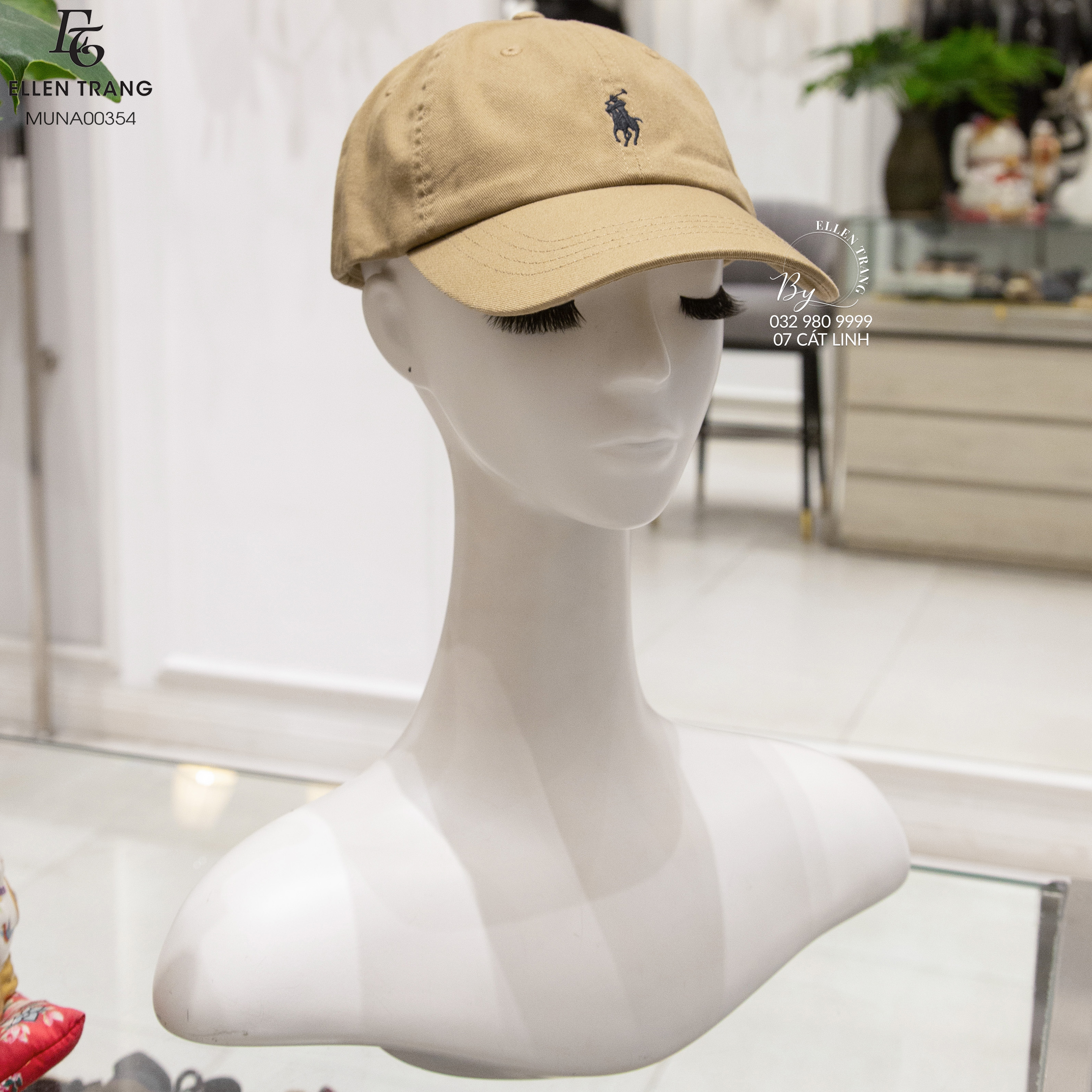 MŨ LƯỠI TRAI POLO NÂU NHẠT THÊU NGỰA XANH THAN