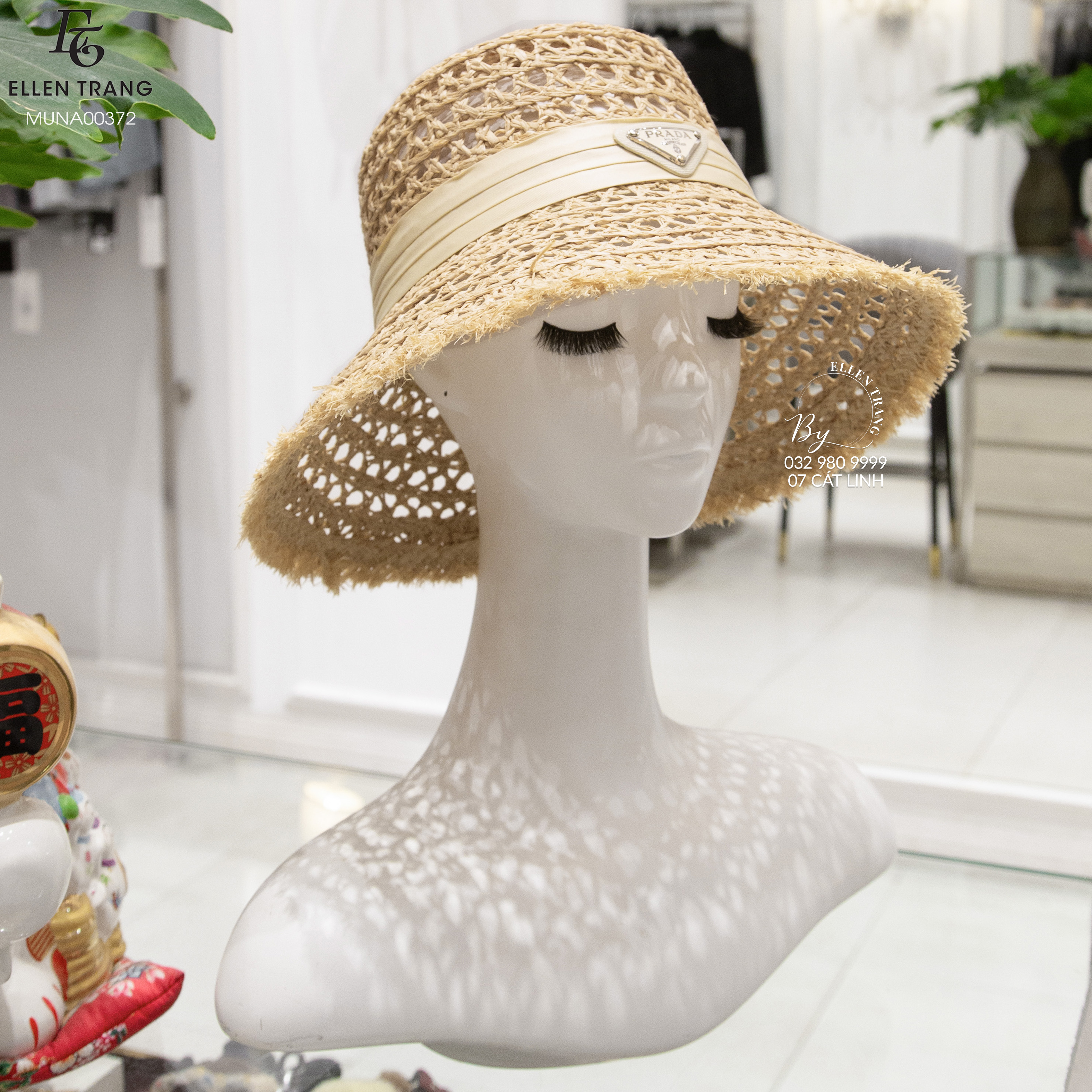 MŨ NÂU LỖ VIỀN BE LOGO PRADA