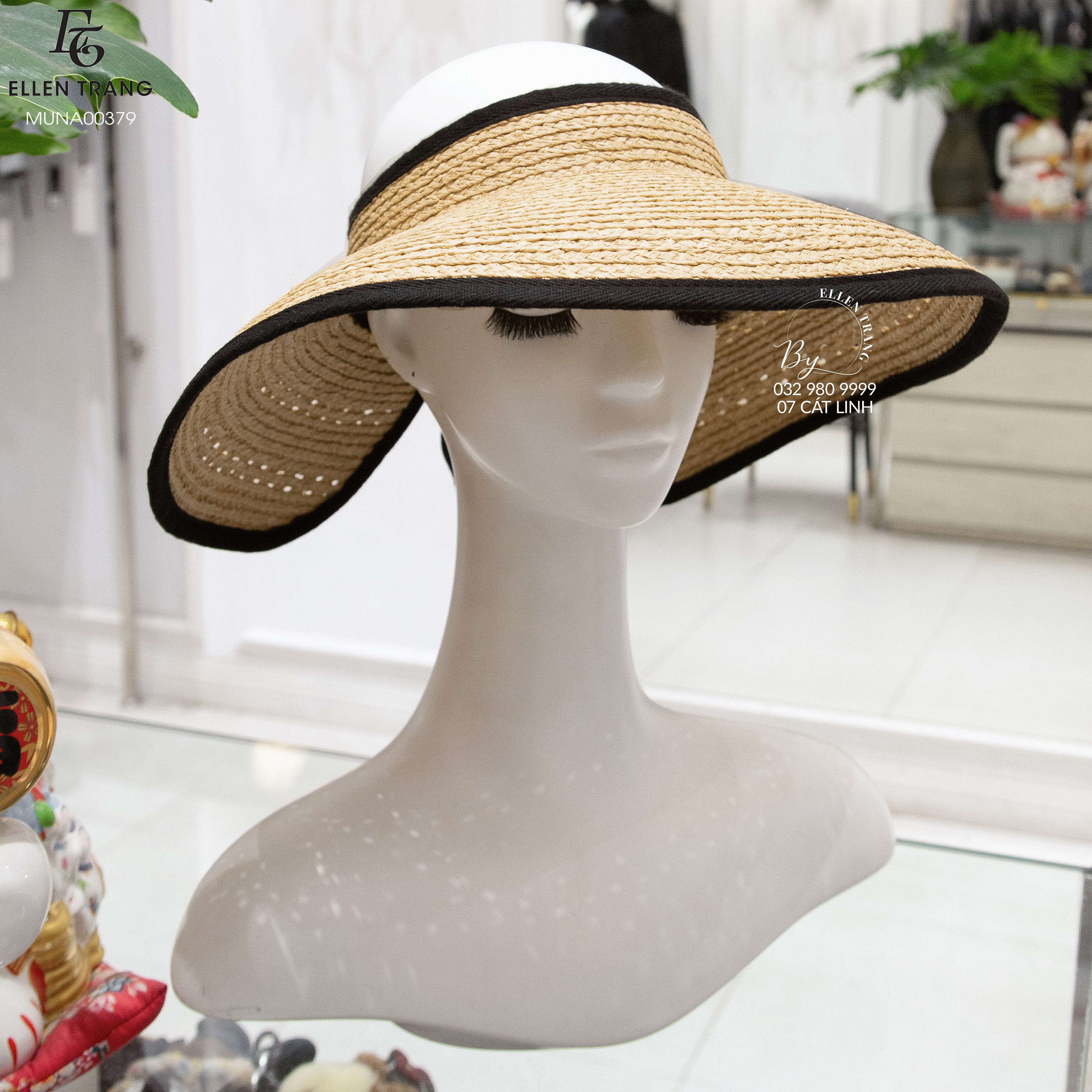 MŨ NÂU NỬA ĐẦU VIỀN ĐEN NƠ SAU
