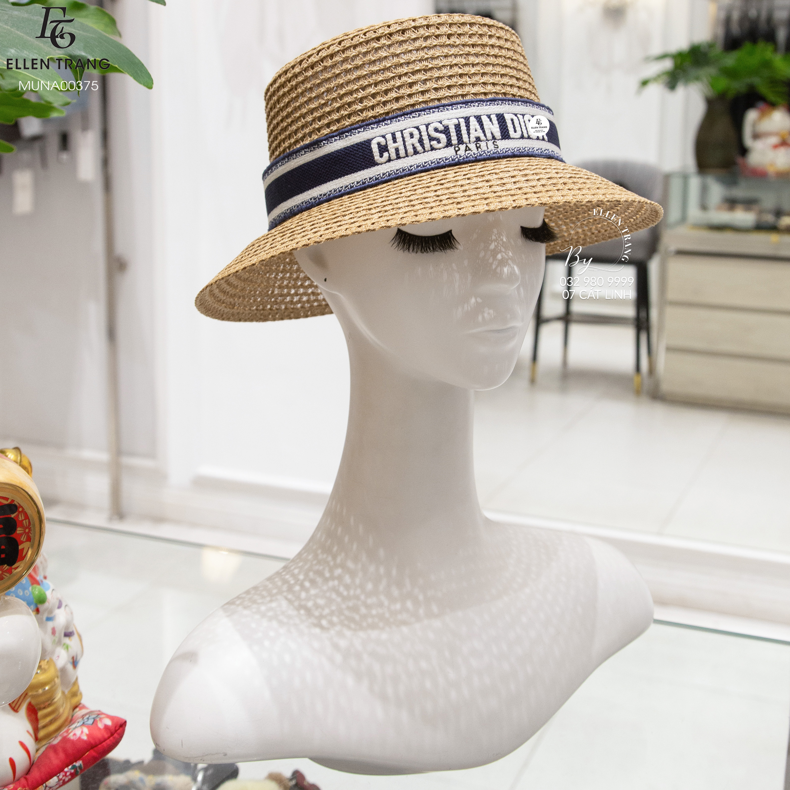 MŨ NÂU VIỀN VẢI XANH DƯƠNG + TRẮNG CHỮ CHRISTIAN DIOR