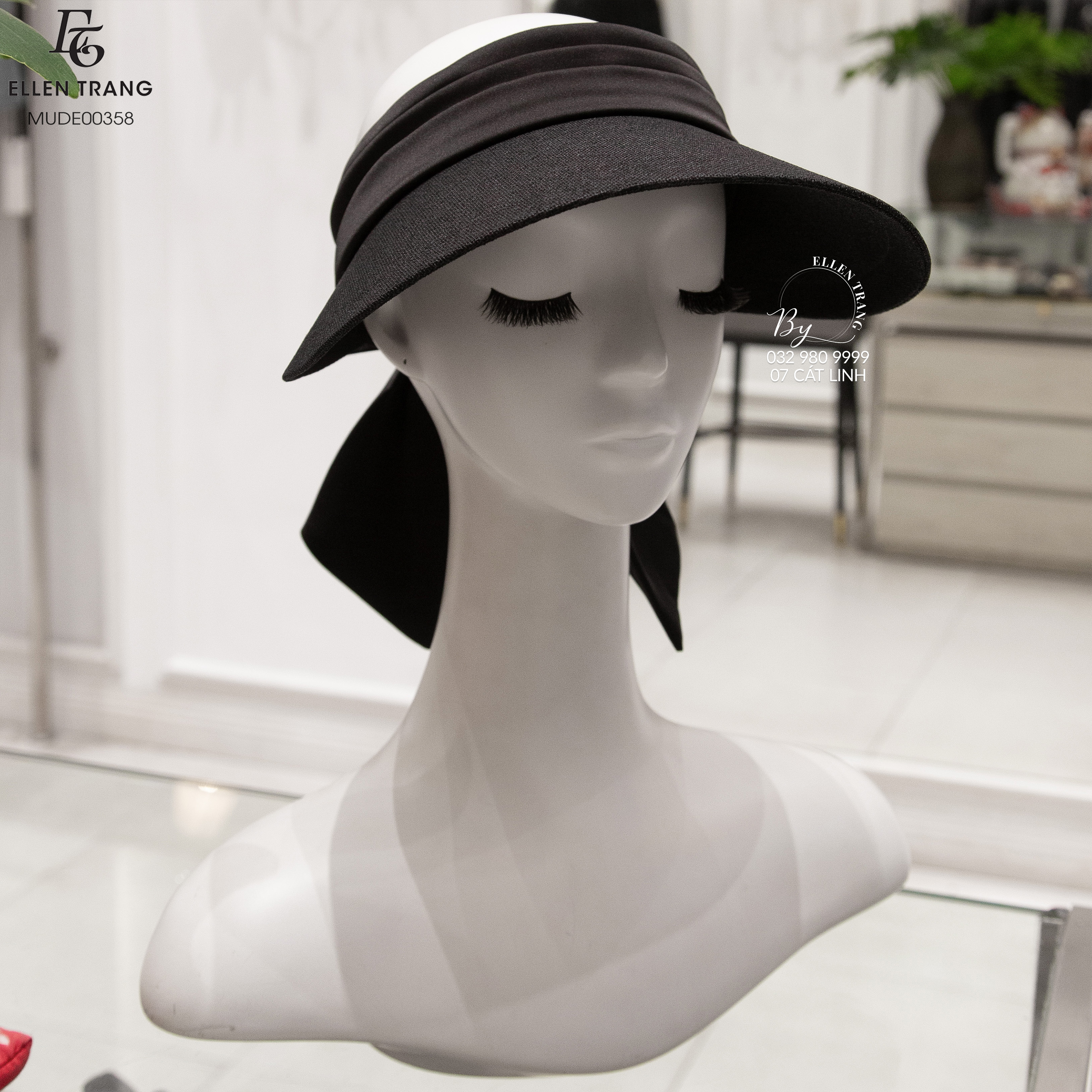 MŨ NỬA ĐẦU ĐEN NƠ BUỘC SAU