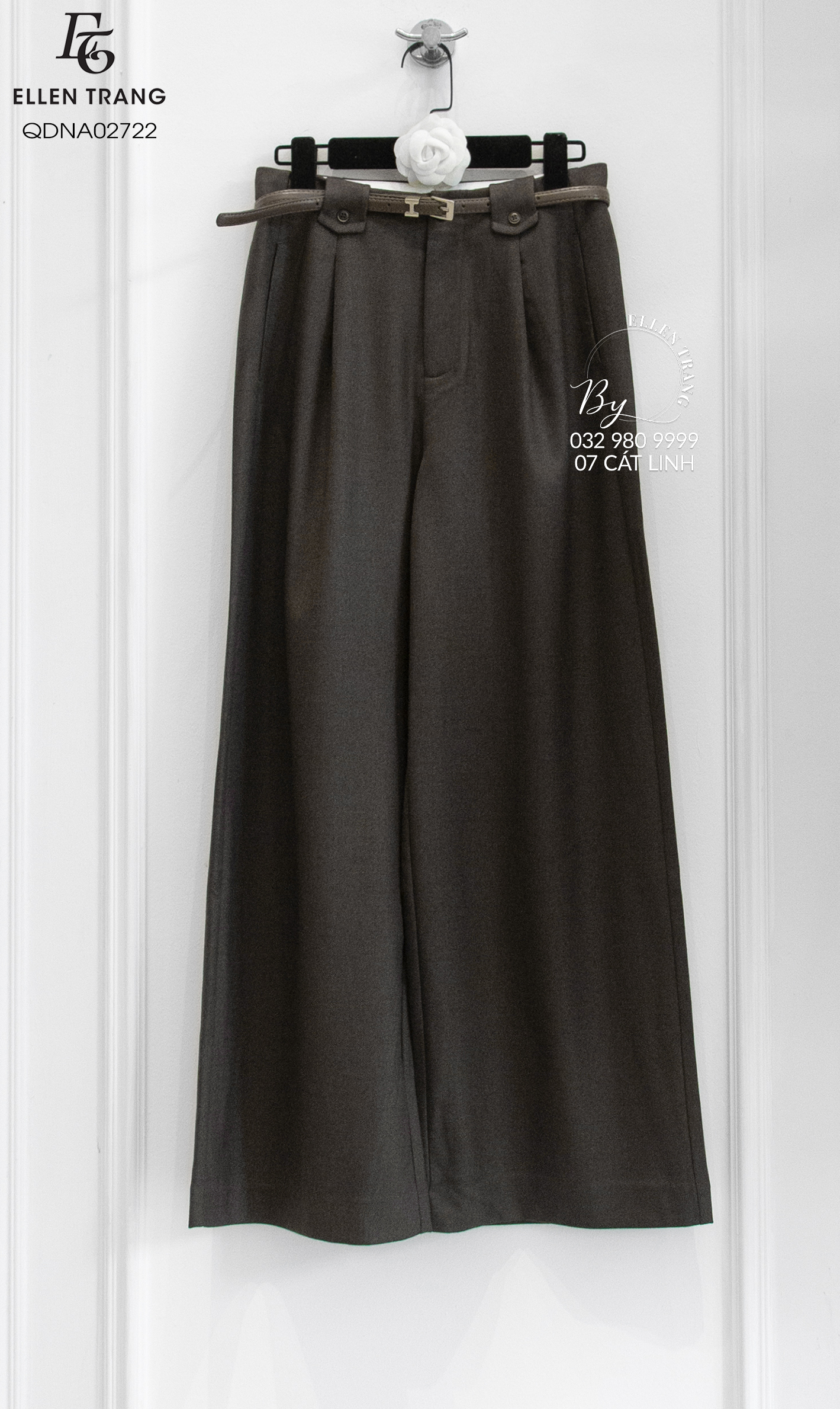 QUẦN DÀI NÂU CẠP TRẮNG 3 CÚC KÈM ĐAI