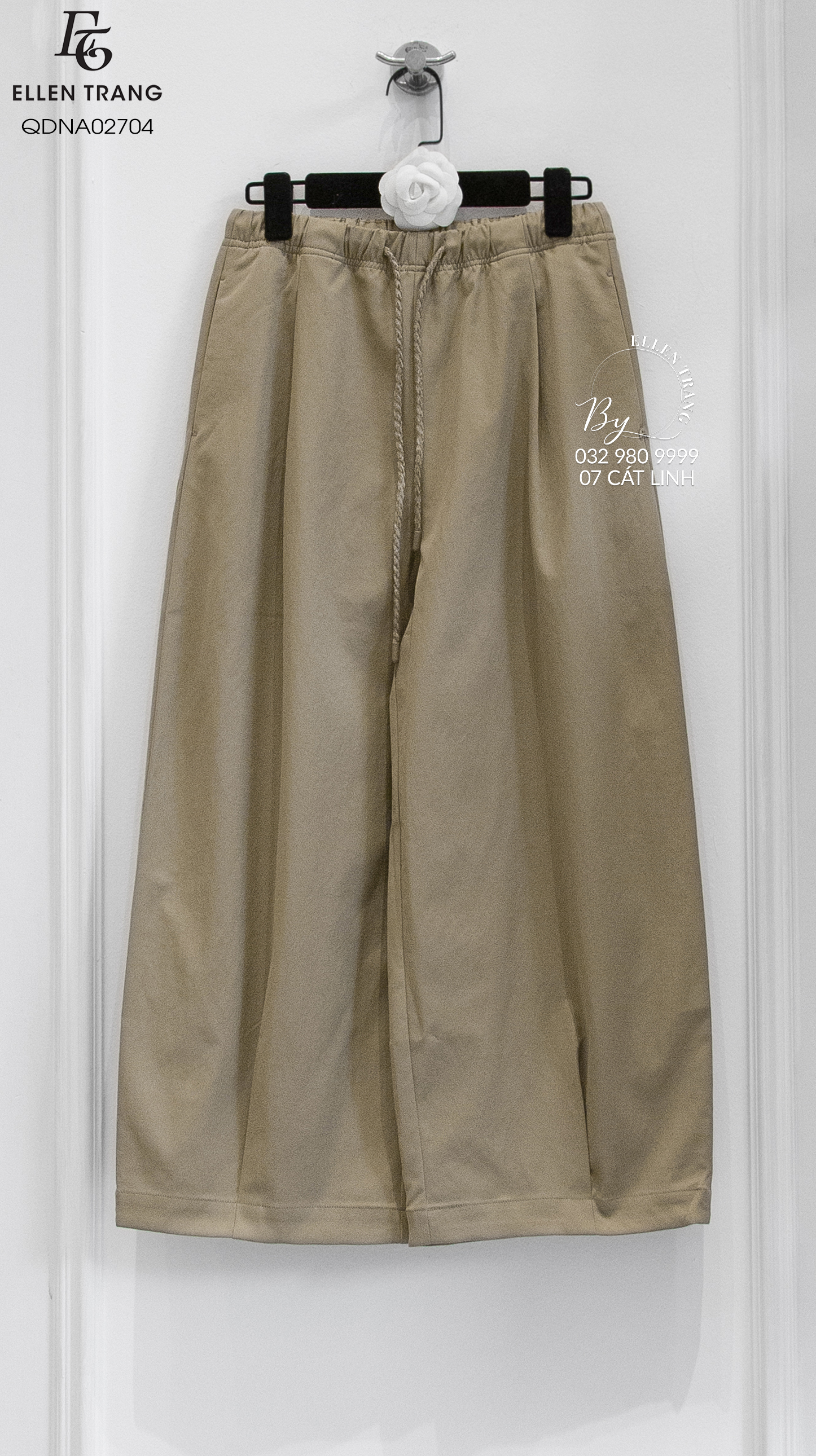 QUẦN DÀI NÂU DÁNG BAGGY DÂY RÚT NHUNG