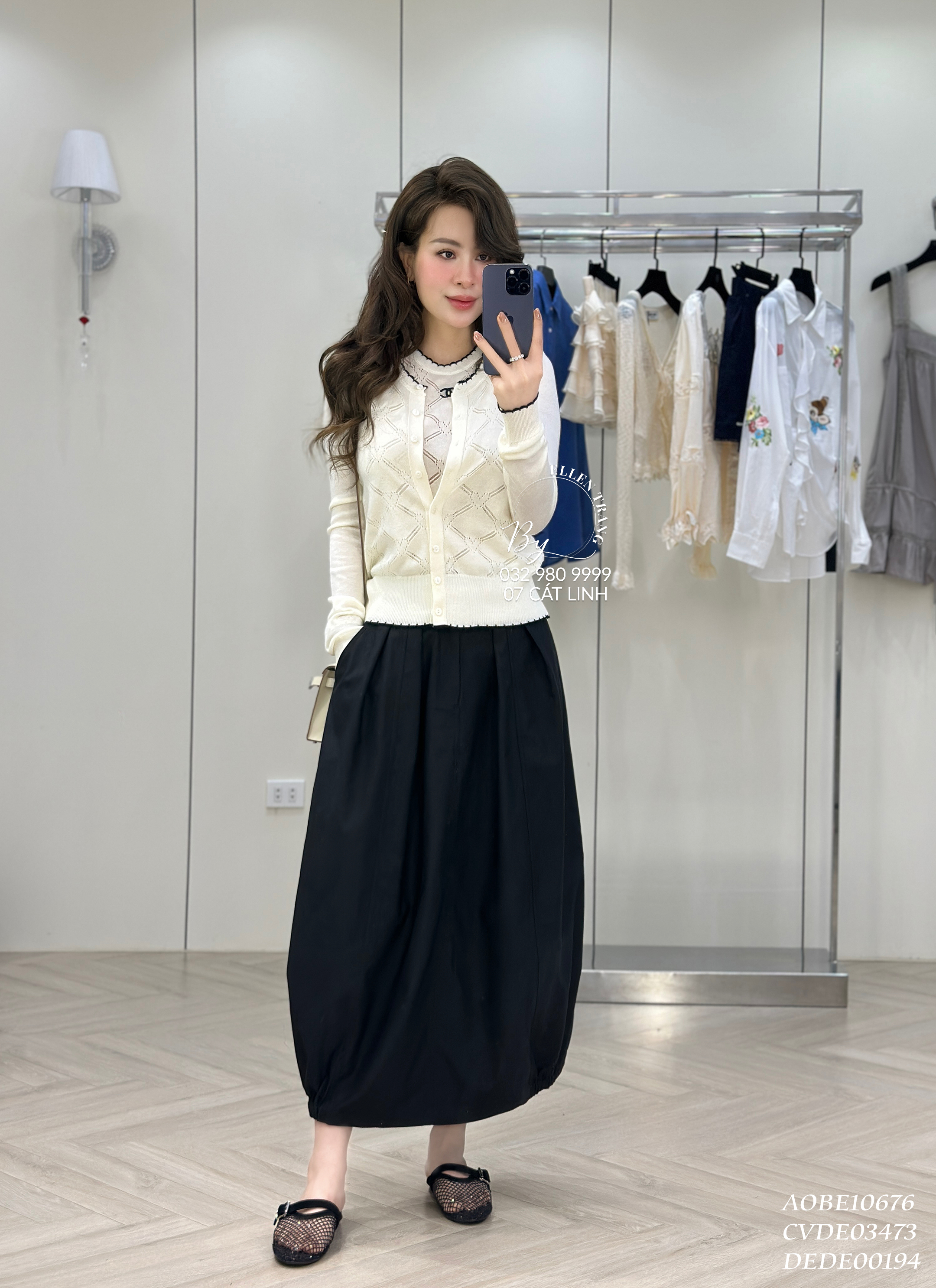 SET ÁO 2 MÓN BE VIỀN ĐEN Ô TRÁM C&N