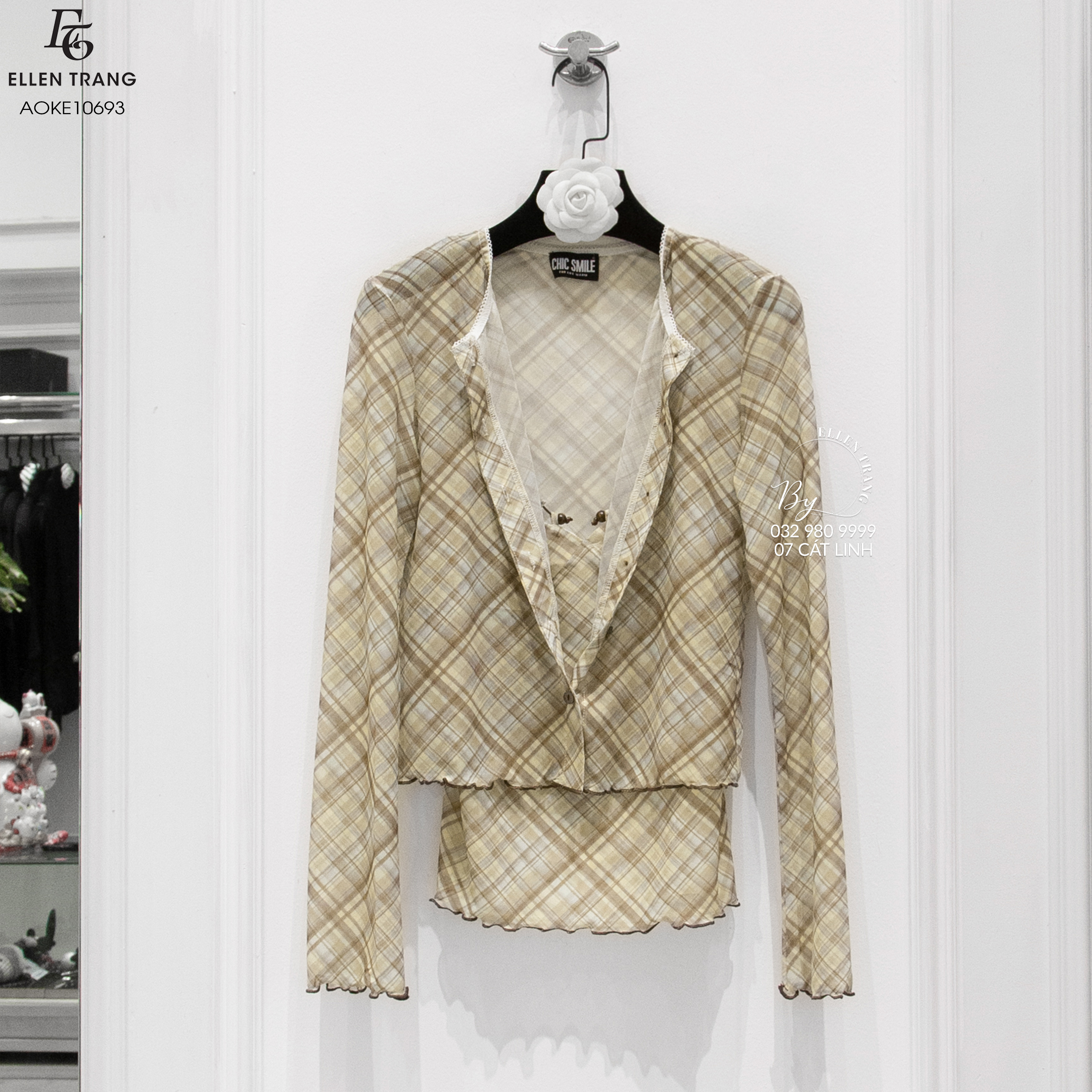 SET ÁO 2 MÓN KẺ CARO DÂY HẠT CHIC SMILE