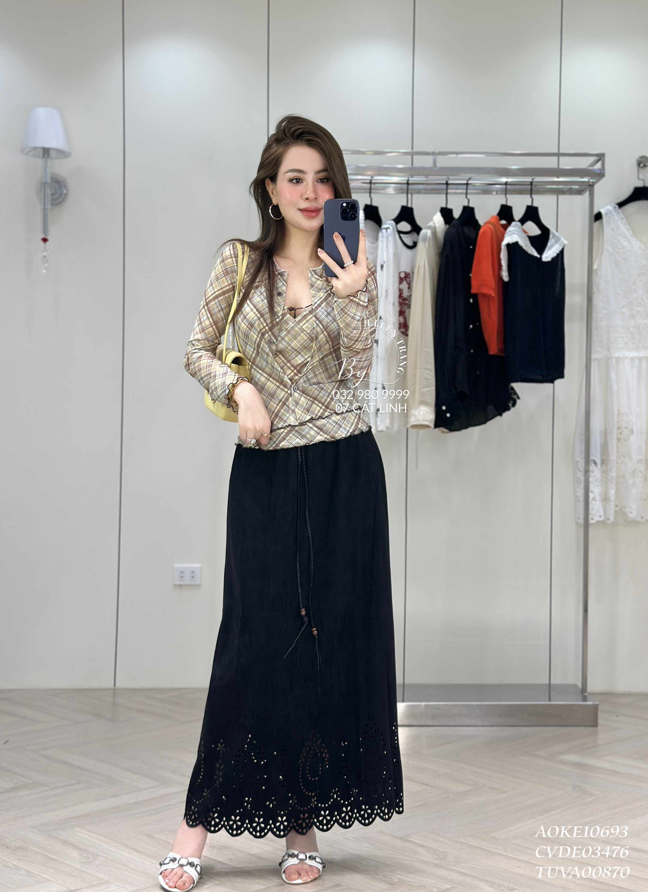 SET ÁO 2 MÓN KẺ CARO DÂY HẠT CHIC SMILE
